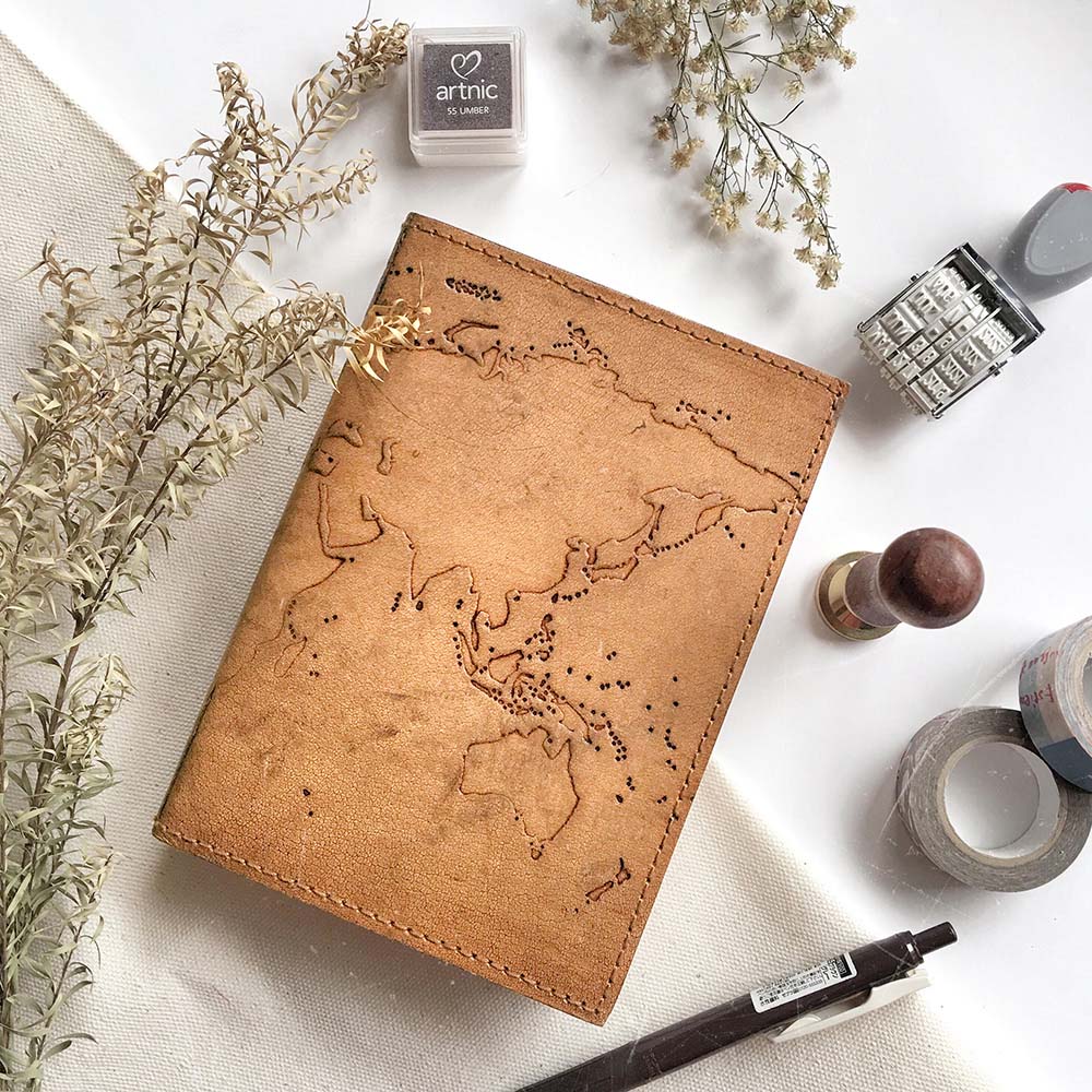 Vintage World Map 7x5 Handmade Leather Journal