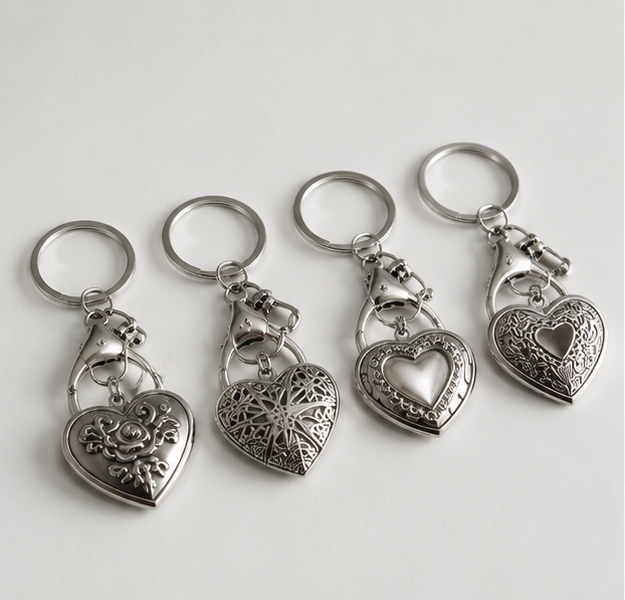 Vintage Heart Locket Keychain with Photo Frame