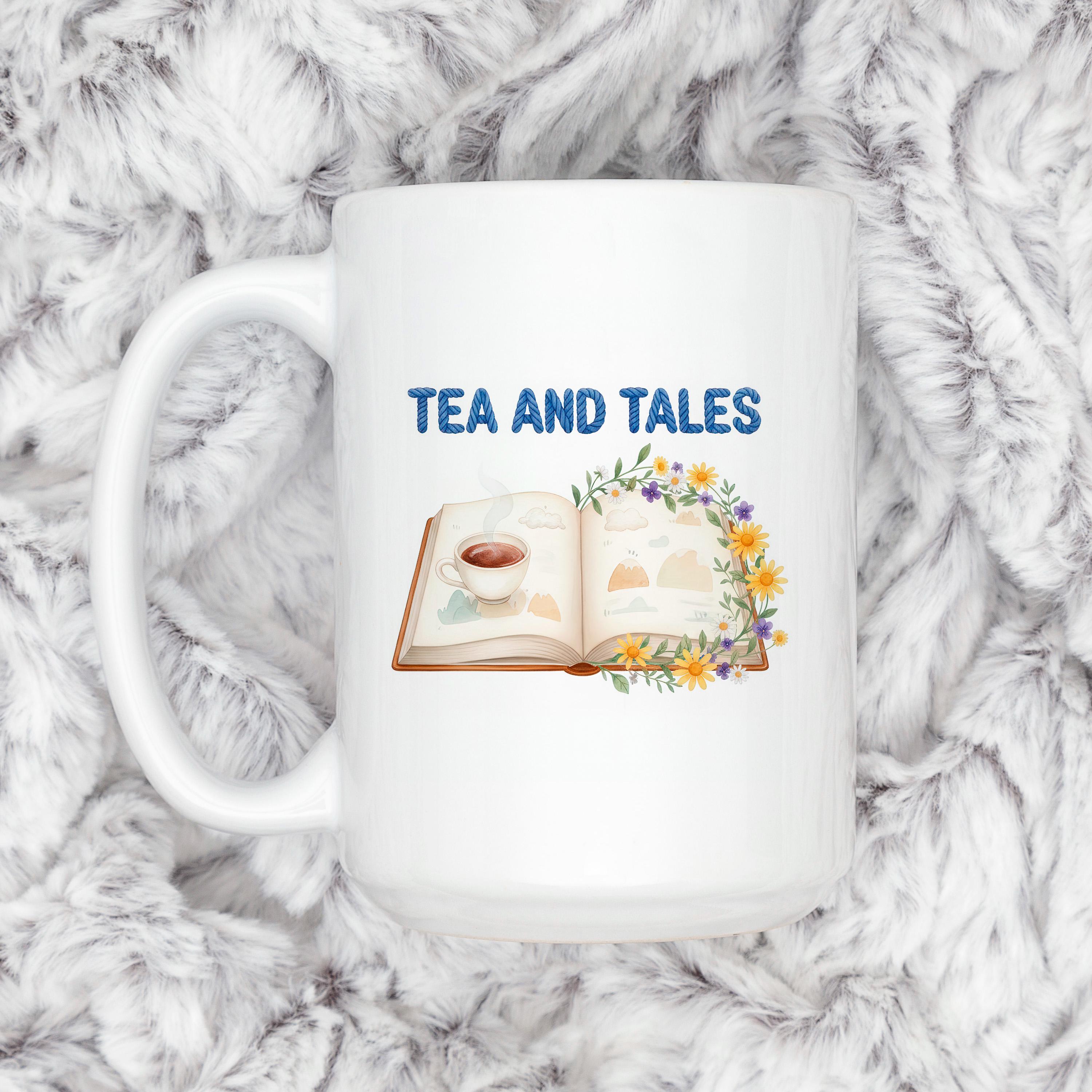 Tea and Tales Mug – Cozy Reader Mug | Book Lover Gift | Ceramic Tea Cup 11oz/15oz