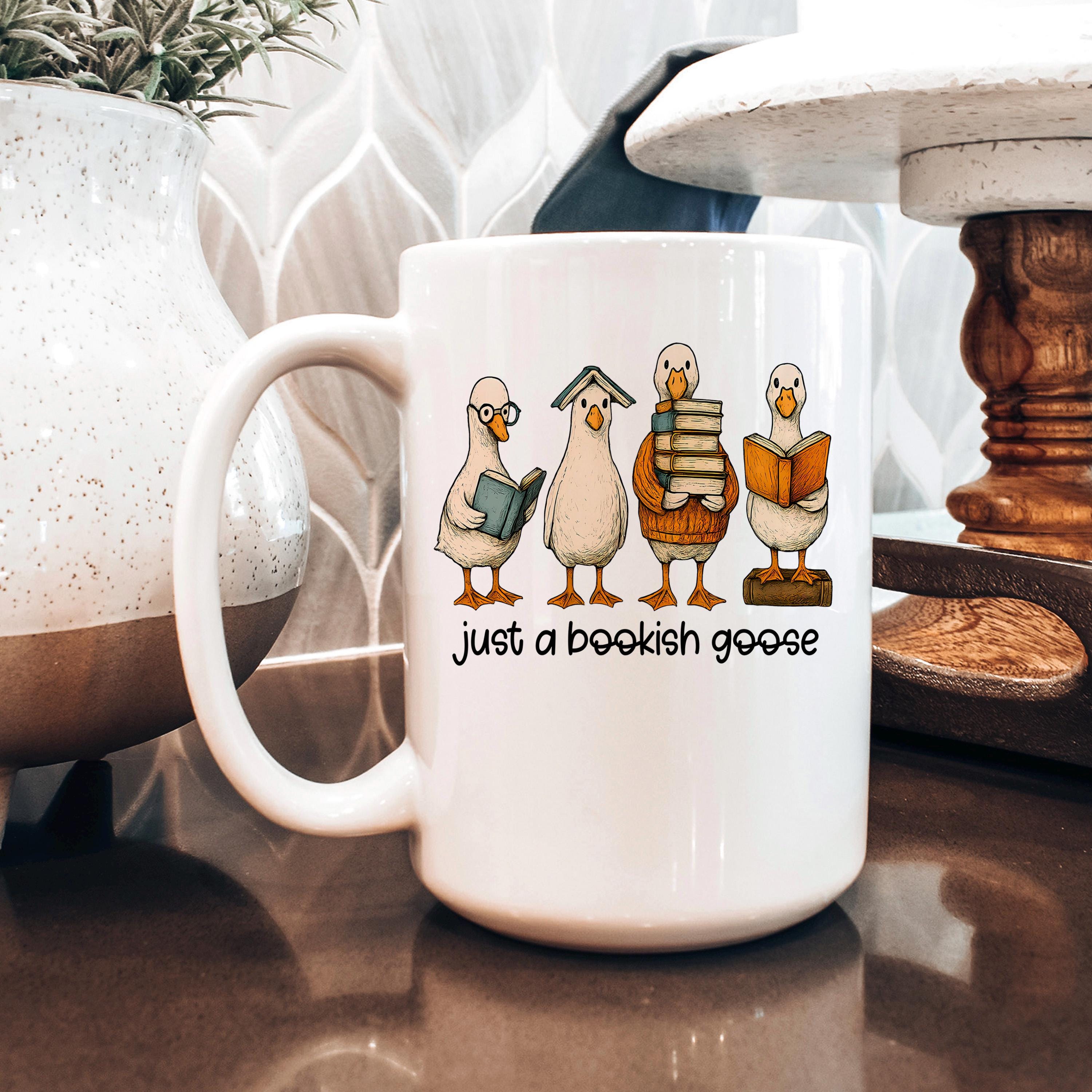 Bookish Goose Coffee Mug - Funny Book Lover Gift | Quirky Ceramic 11 oz or 15 oz