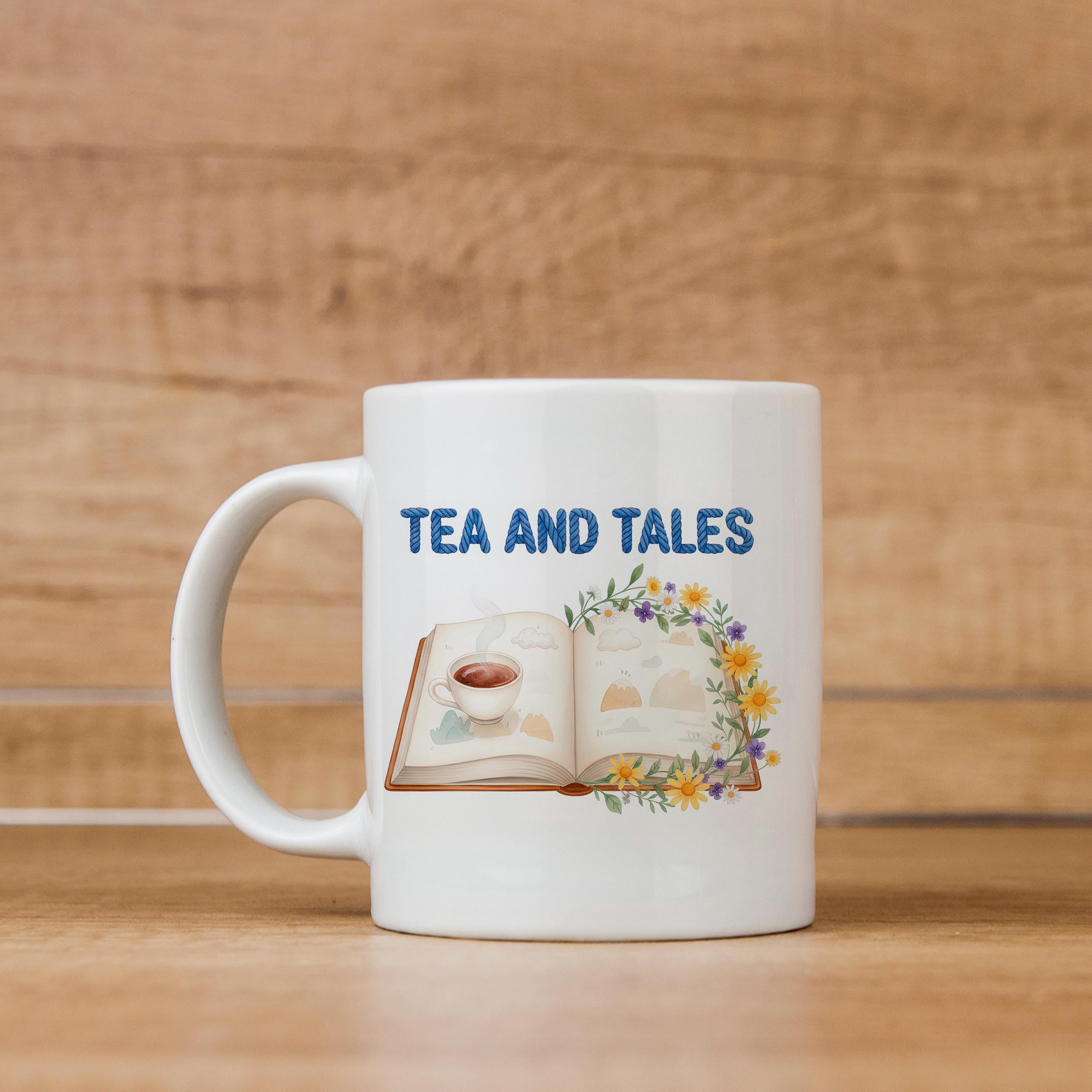 Tea and Tales Mug – Cozy Reader Mug | Book Lover Gift | Ceramic Tea Cup 11oz/15oz