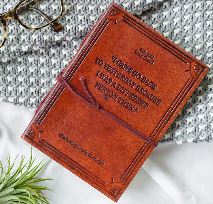 Alice In Wonderland Leather Journal - "I Can't Go Back to Yesterday" Quote