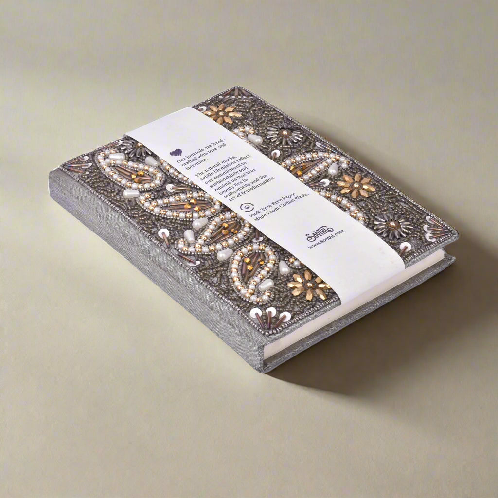 Exquisite Zari Hand-Embroidered Journal - A Royal Artistry 5x7 Keepsake