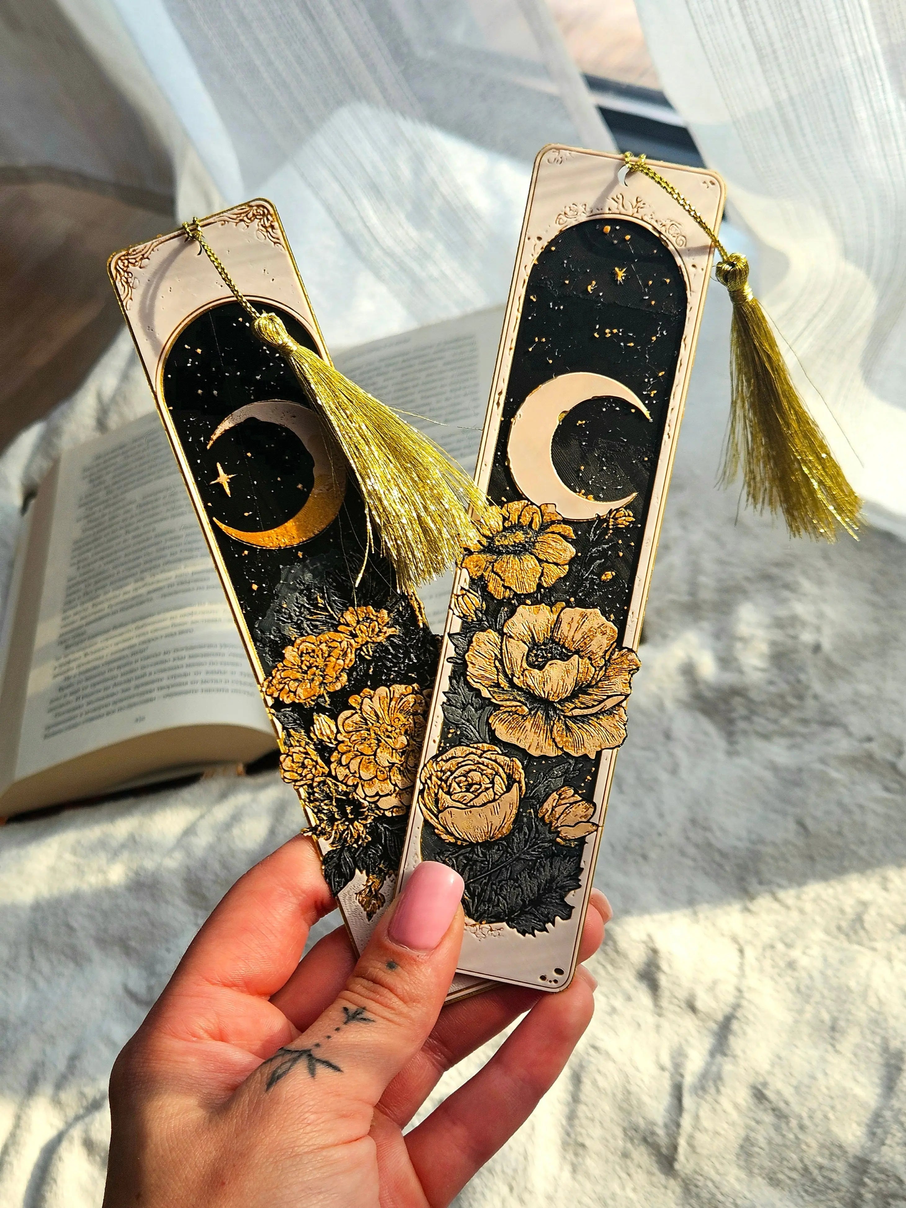 Dreamy Moons Bookmark Set – Celestial Moon & Floral Bookmark Pair