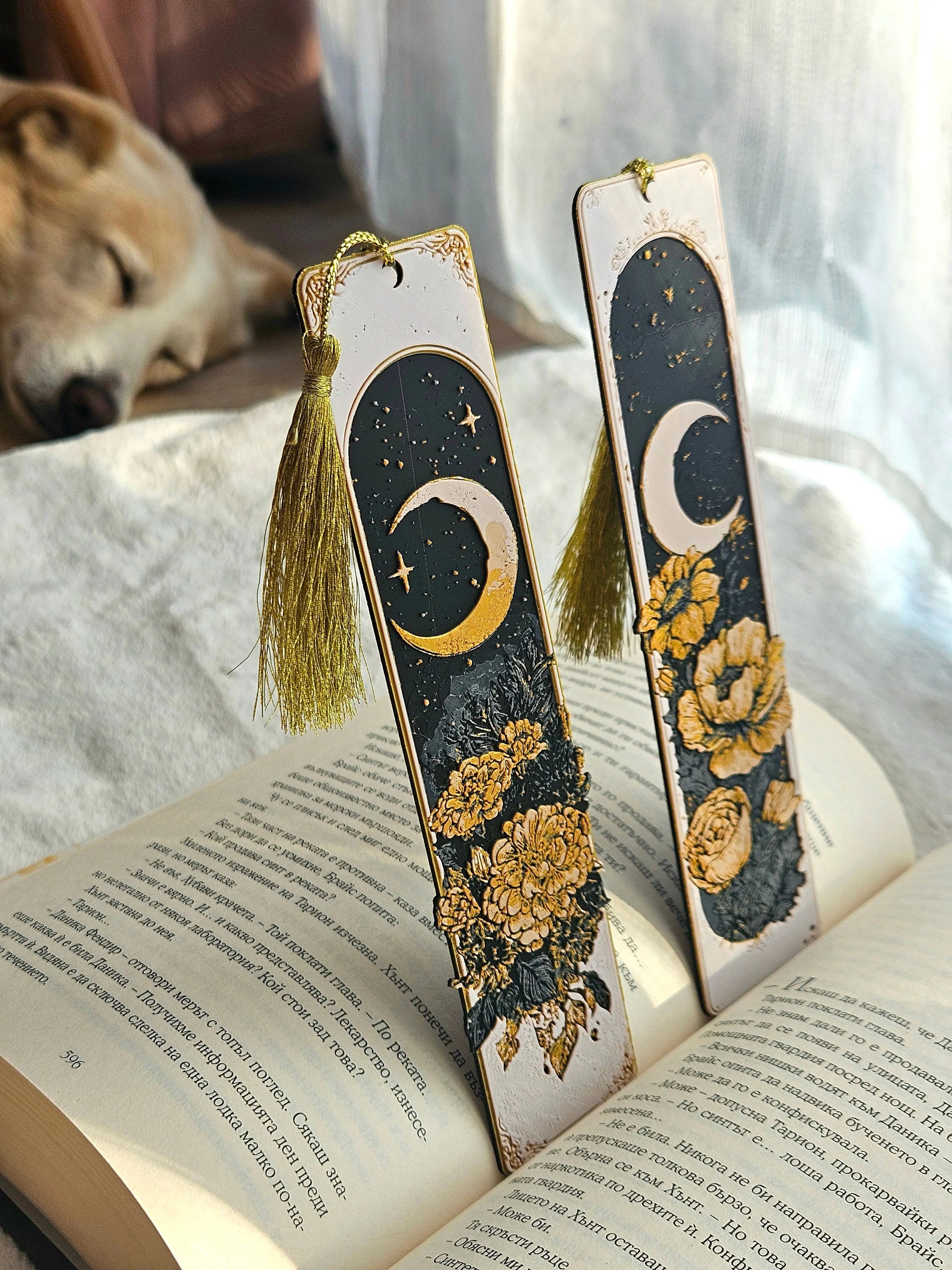 Dreamy Moons Bookmark Set – Celestial Moon & Floral Bookmark Pair