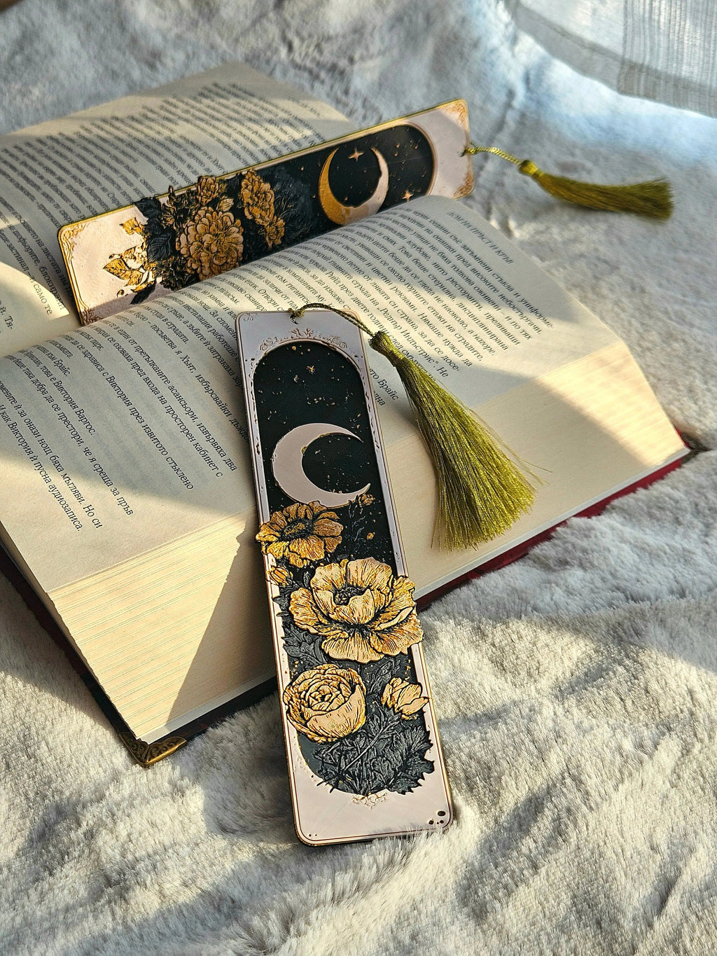 Dreamy Moons Bookmark Set – Celestial Moon & Floral Bookmark Pair