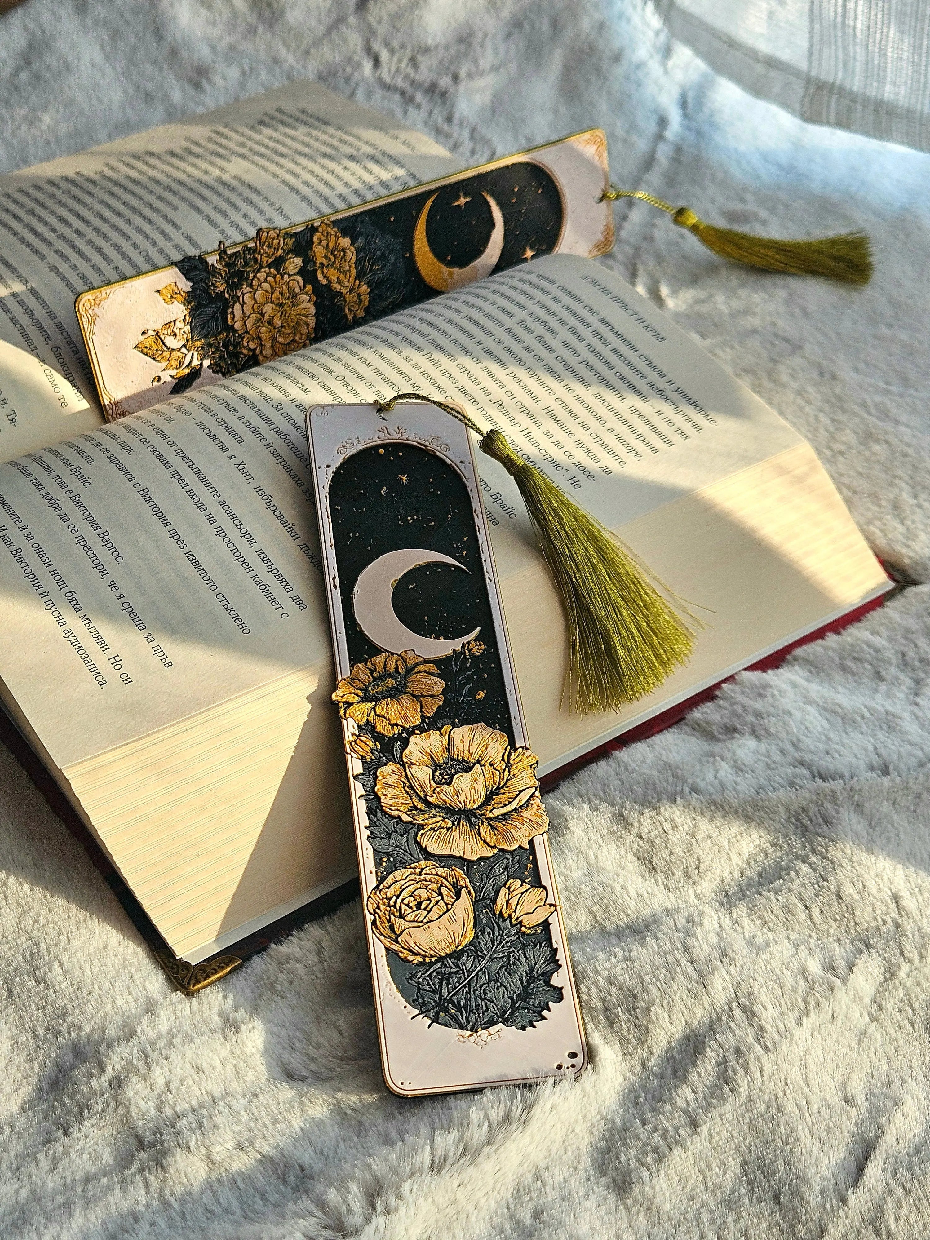 Dreamy Moons Bookmark Set – Celestial Moon & Floral Bookmark Pair