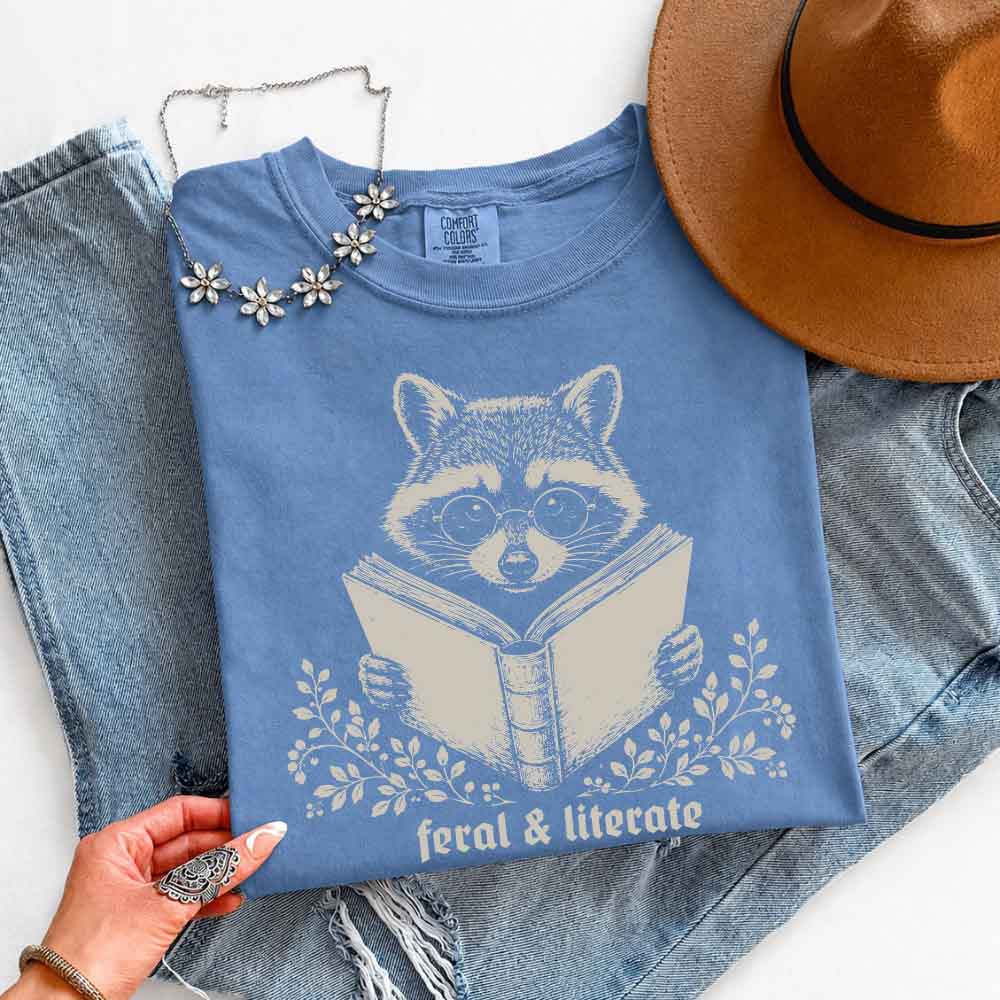Feral & Literate Raccoon Comfort Colors - Book Lover Tee