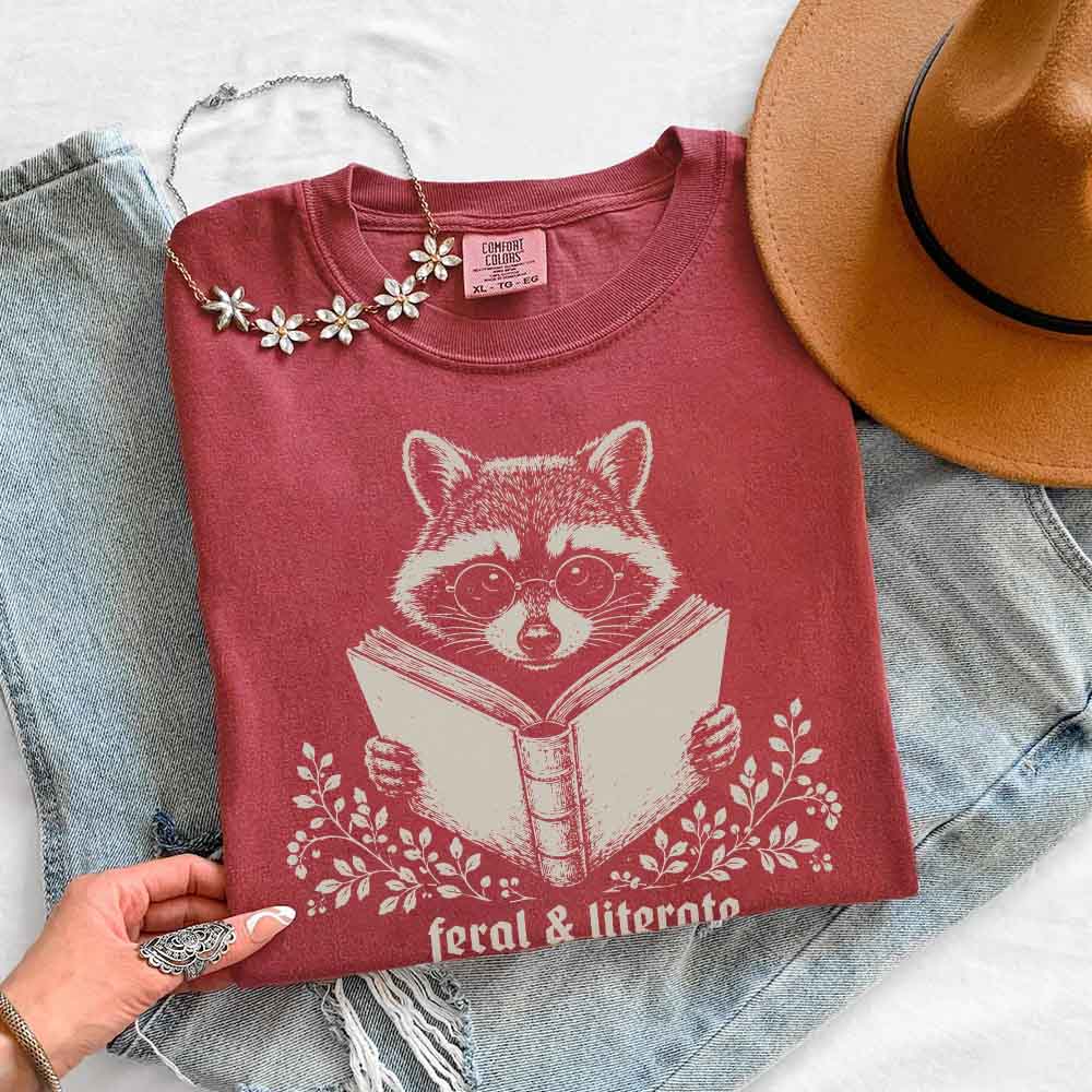 Feral & Literate Raccoon Comfort Colors - Book Lover Tee