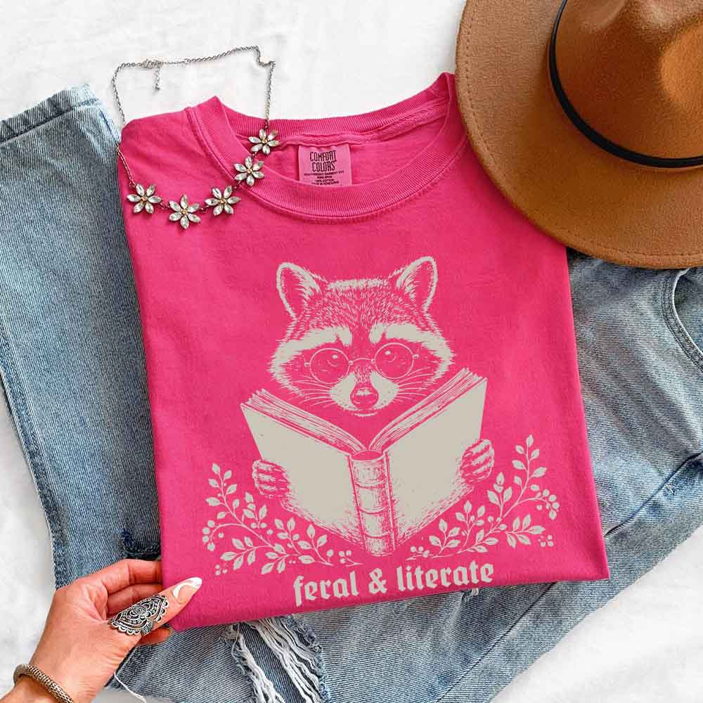 Feral & Literate Raccoon Comfort Colors - Book Lover Tee