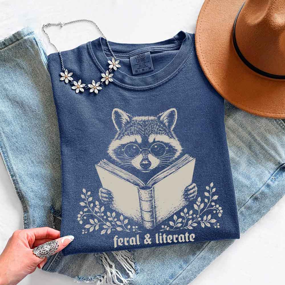 Feral & Literate Raccoon Comfort Colors - Book Lover Tee