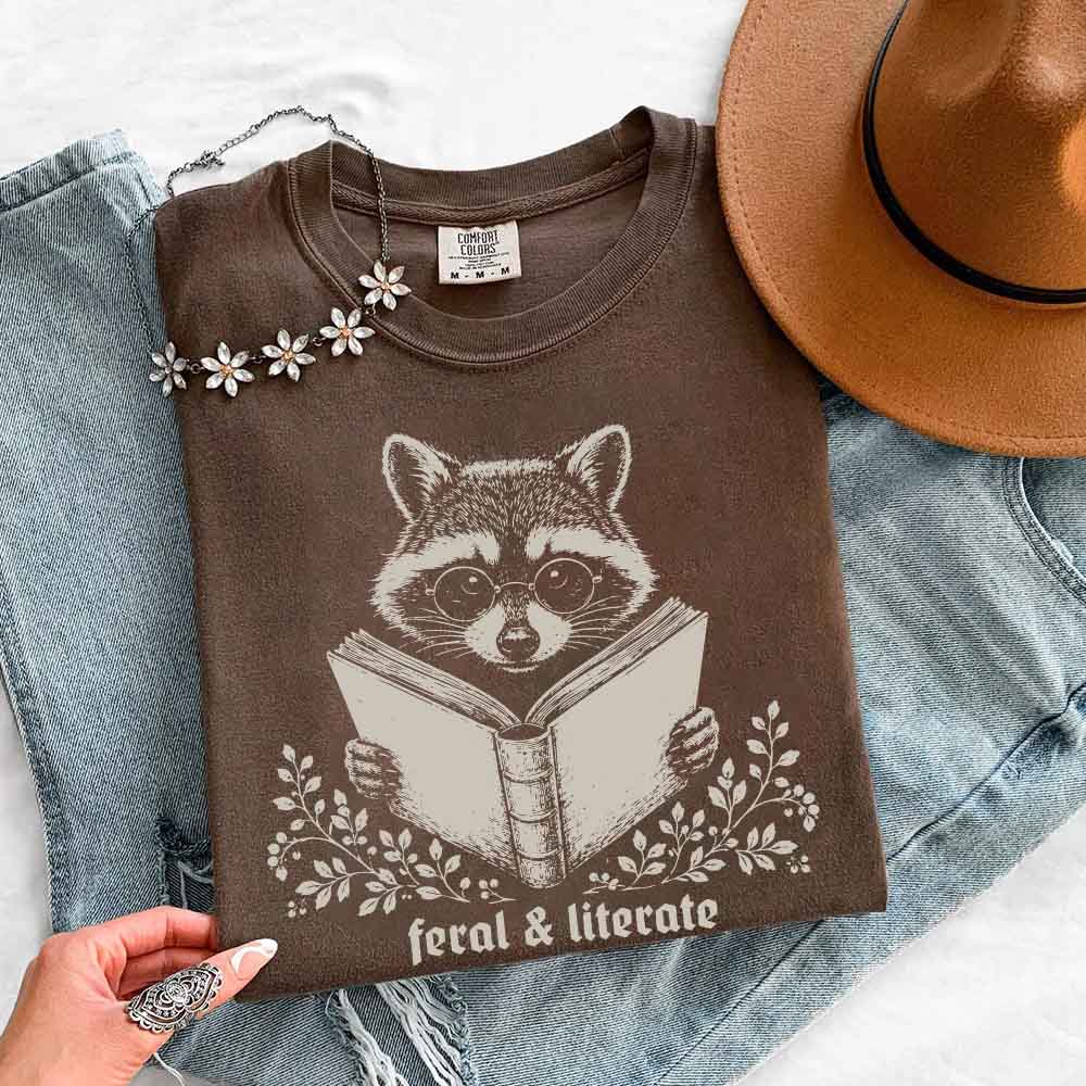 Feral & Literate Raccoon Comfort Colors - Book Lover Tee