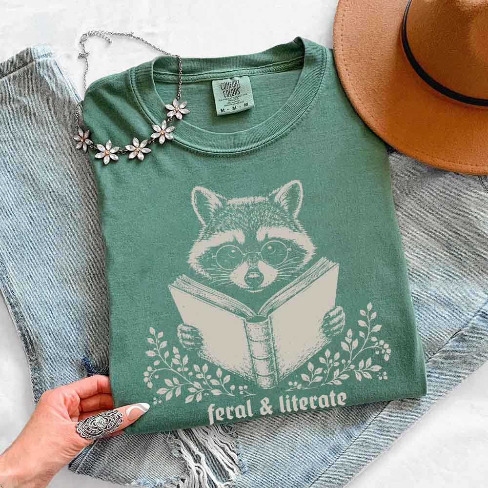 Feral & Literate Raccoon Comfort Colors - Book Lover Tee