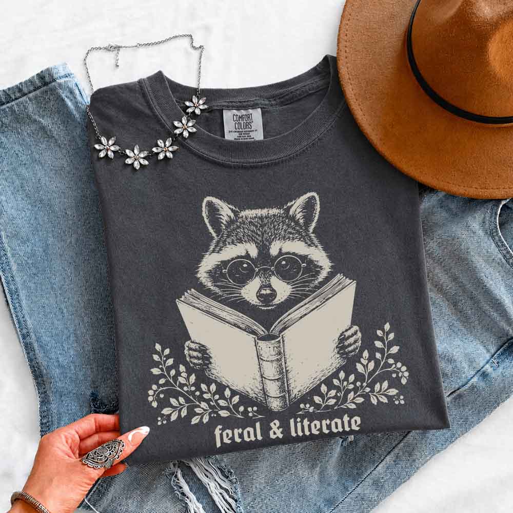 Feral & Literate Raccoon Comfort Colors - Book Lover Tee