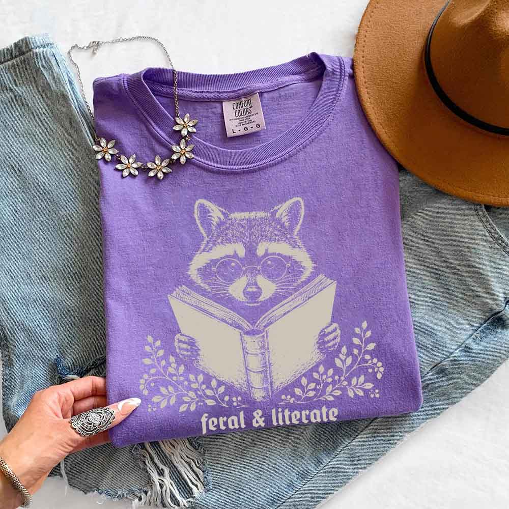 Feral & Literate Raccoon Comfort Colors - Book Lover Tee