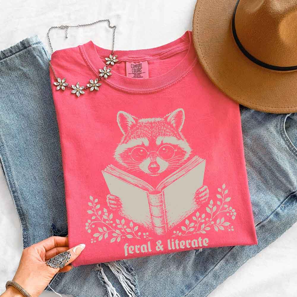Feral & Literate Raccoon Comfort Colors - Book Lover Tee