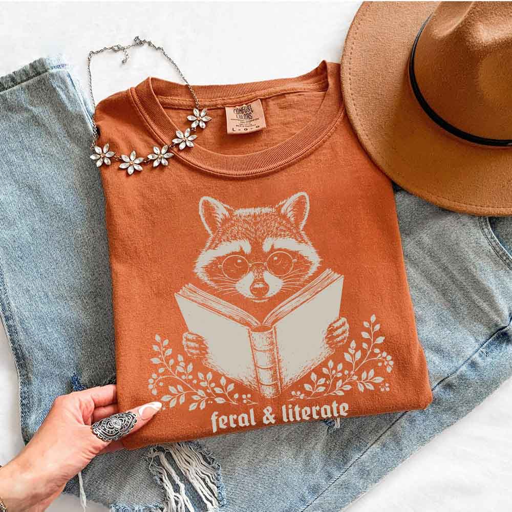 Feral & Literate Raccoon Comfort Colors - Book Lover Tee