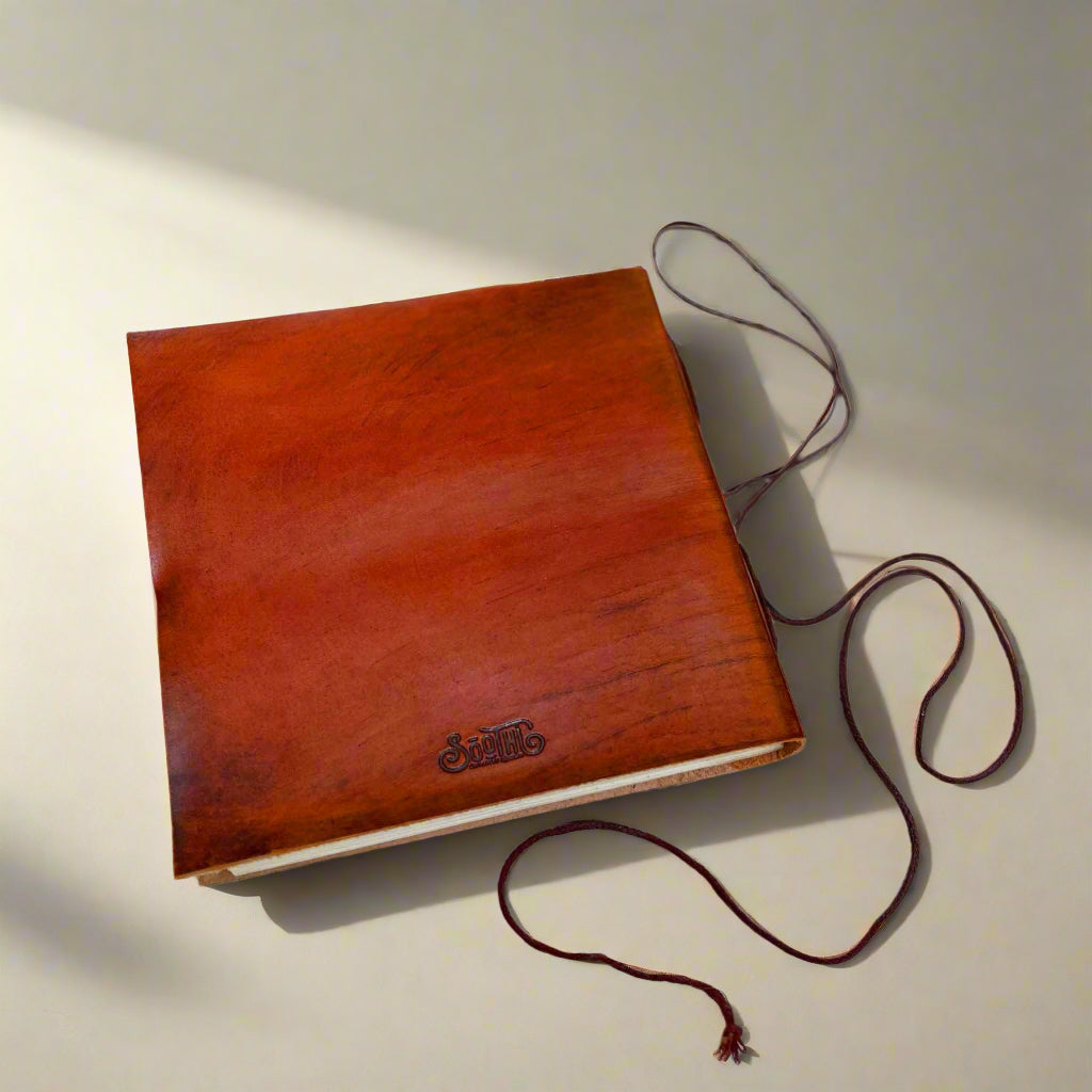 World Map 7x7 Leather Journal | Embossed Square Travel Diary