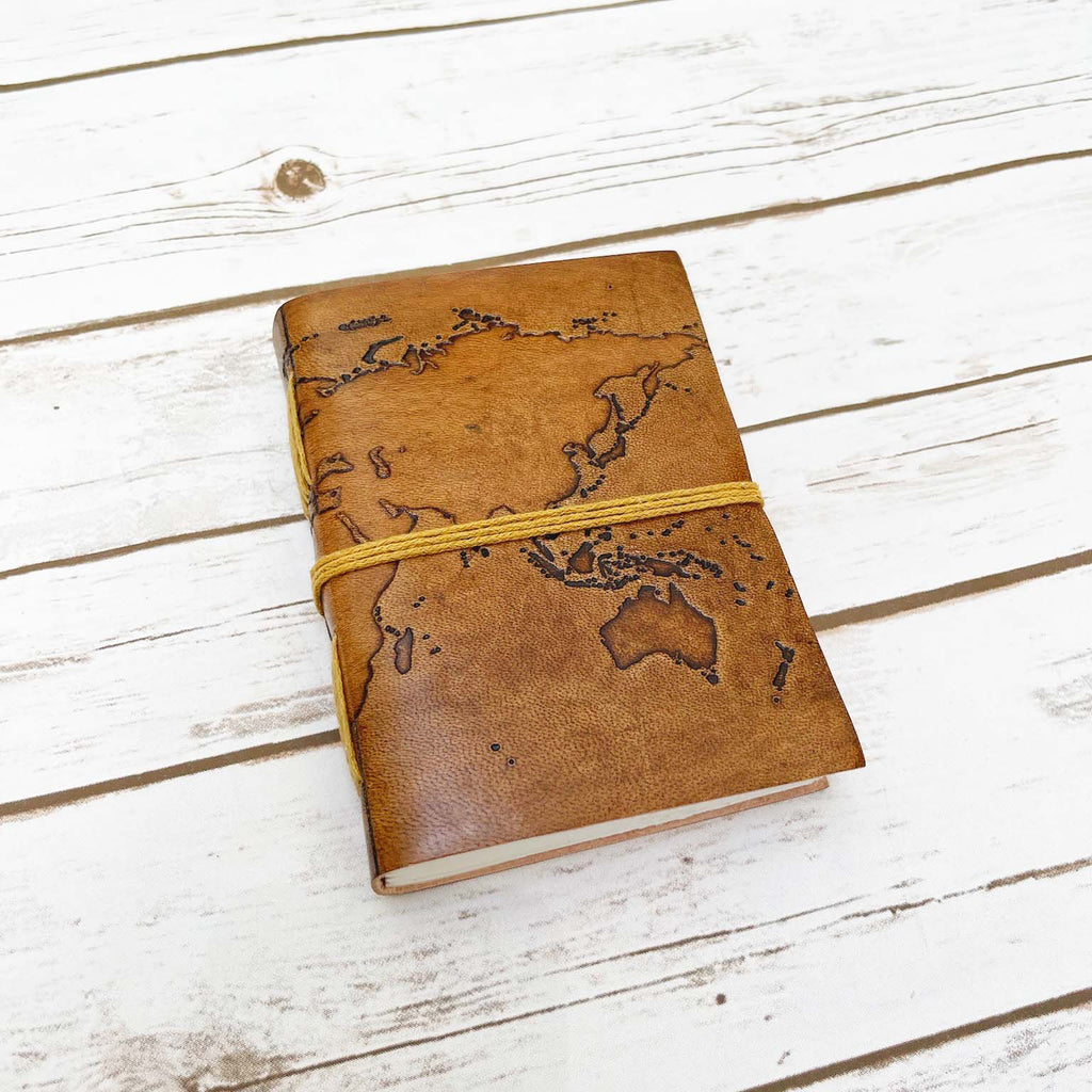 Vintage World Map 7x5 Handmade Leather Journal