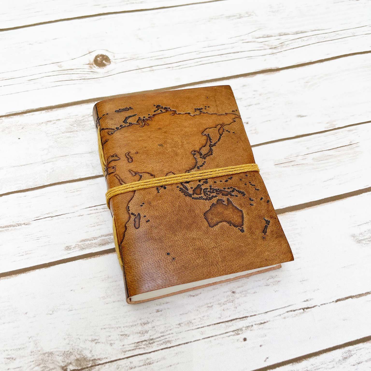 Vintage World Map 7x5 Handmade Leather Journal