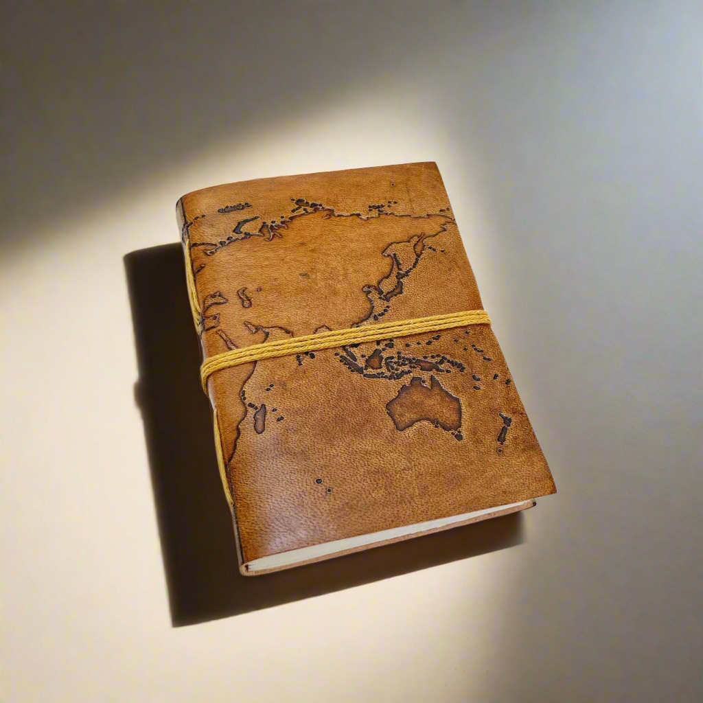 Vintage World Map 7x5 Handmade Leather Journal
