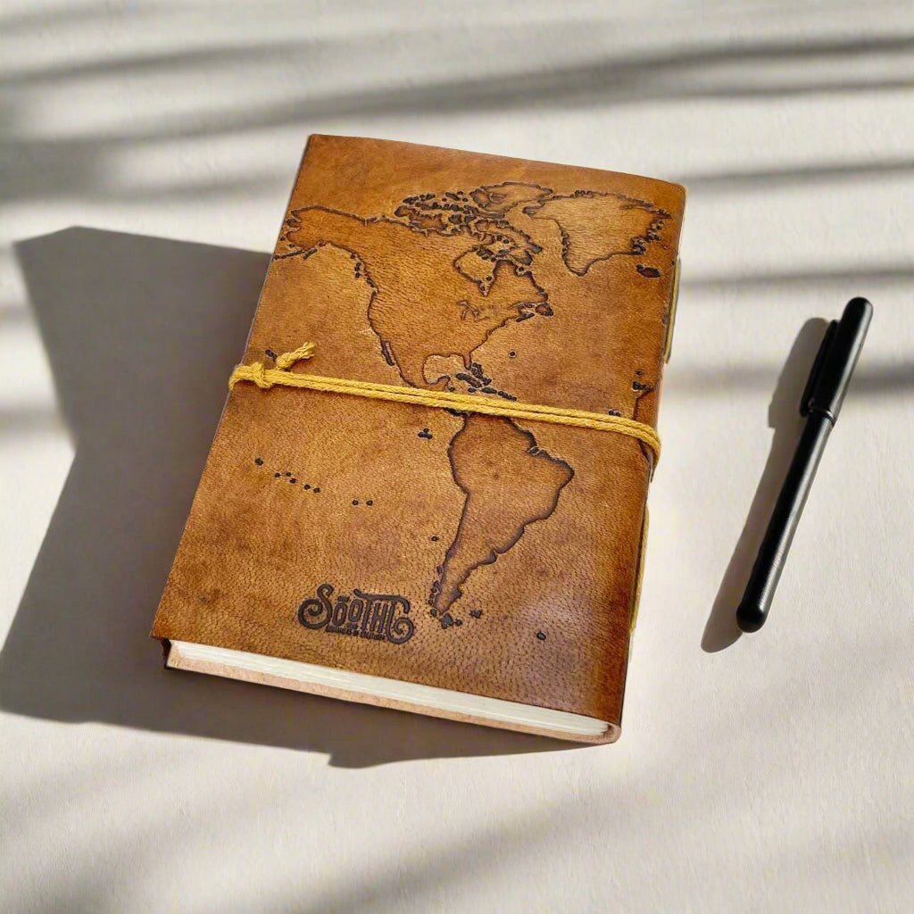 Vintage World Map 7x5 Handmade Leather Journal