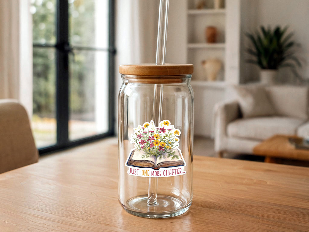 Just One More Chapter | Book with Flowers | Cute Sticker