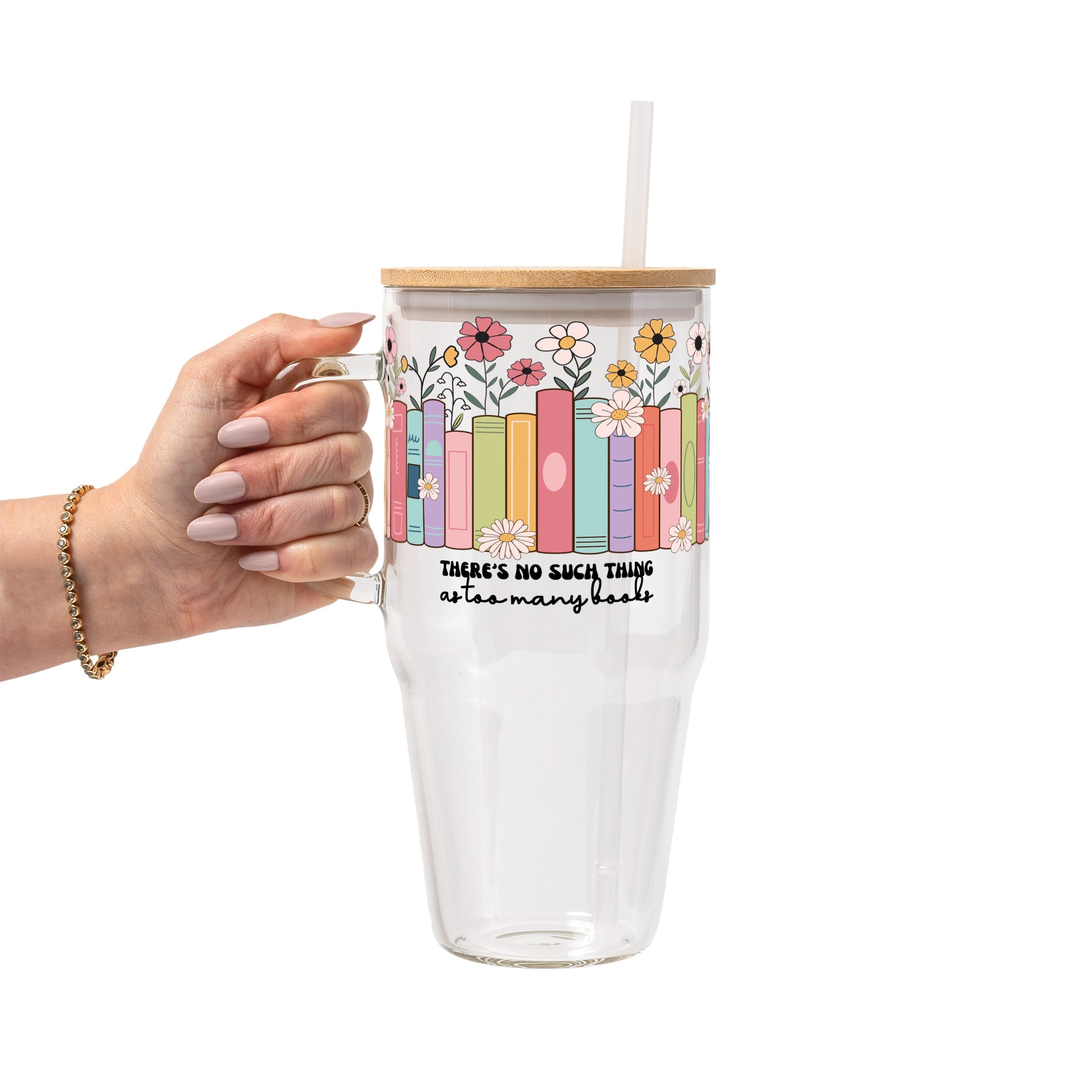 No Such Thing As Too Many Books Glass Cup