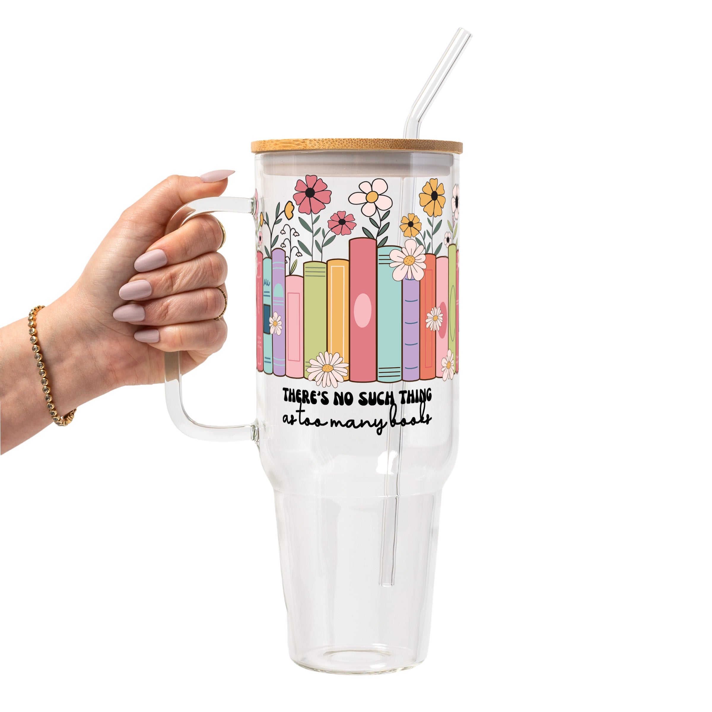 No Such Thing As Too Many Books Glass Cup