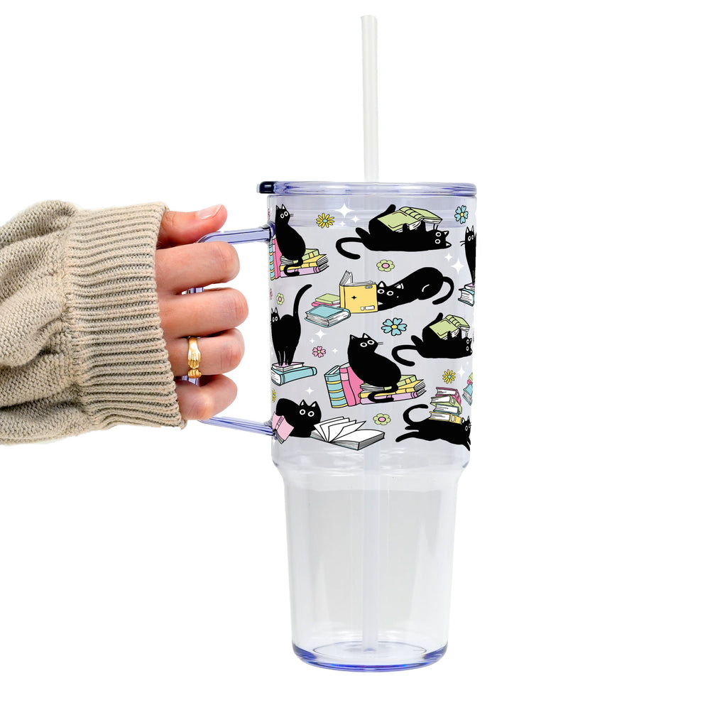 Black Cats on Books Glass Cup