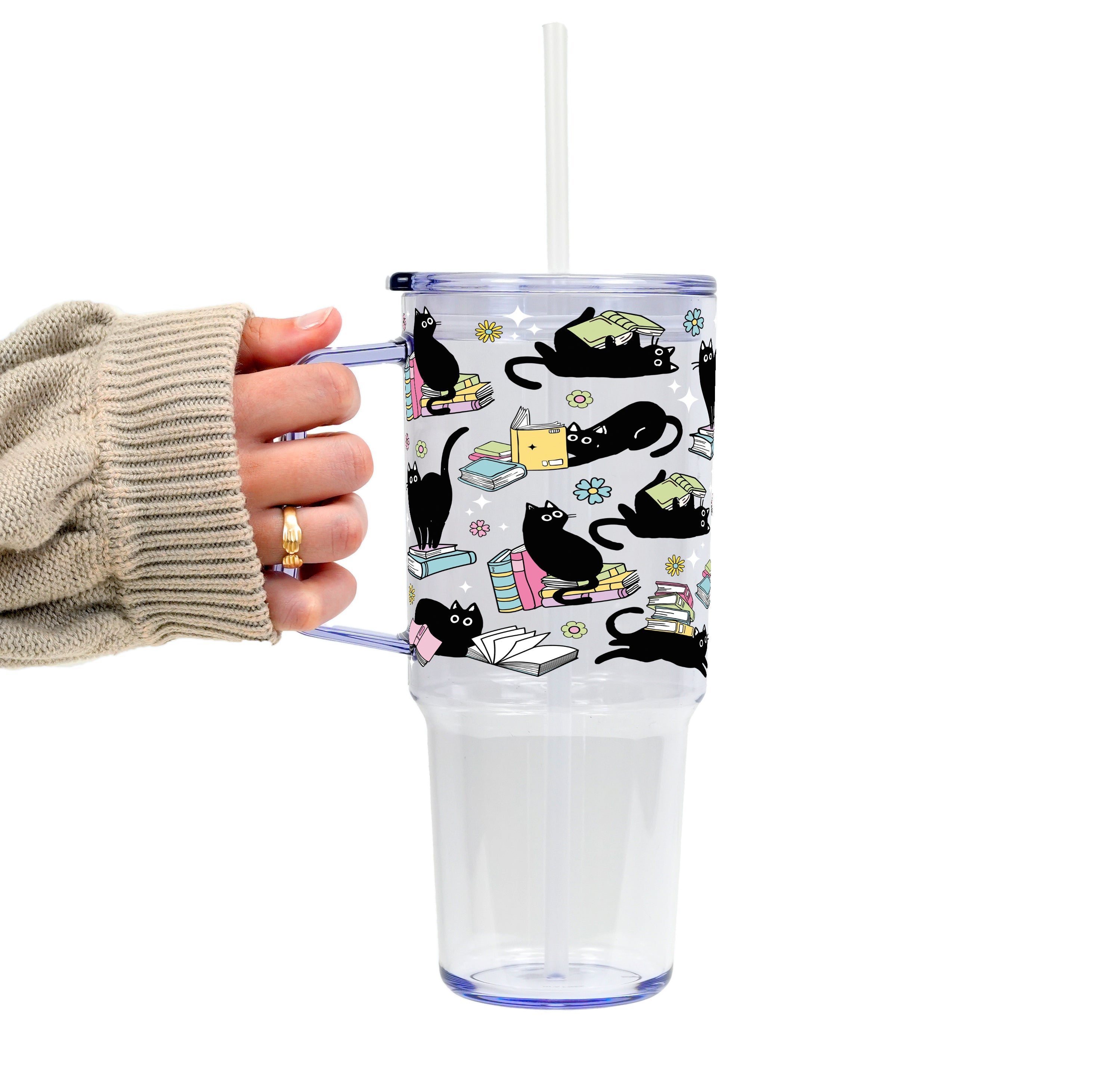 Black Cats on Books Glass Cup
