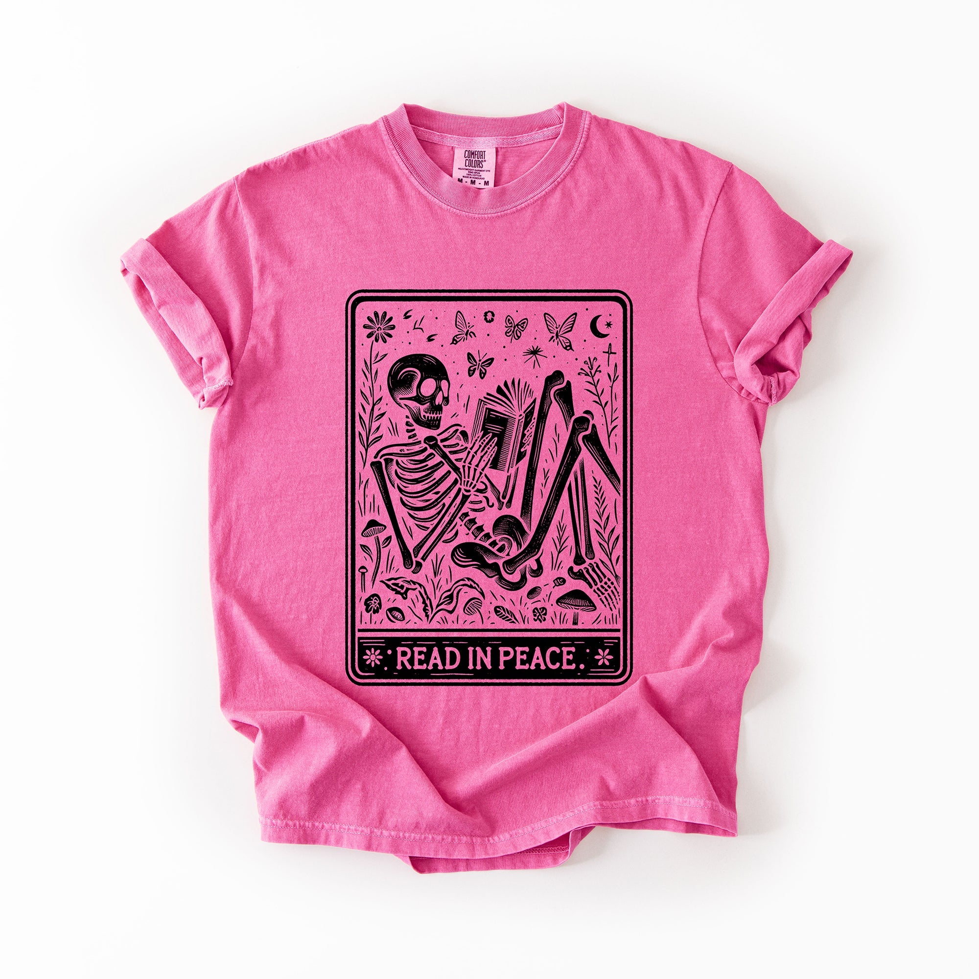 Read In Peace Halloween Skeleton Tarot Books Library Spooky Edition Comfort Colors Tee