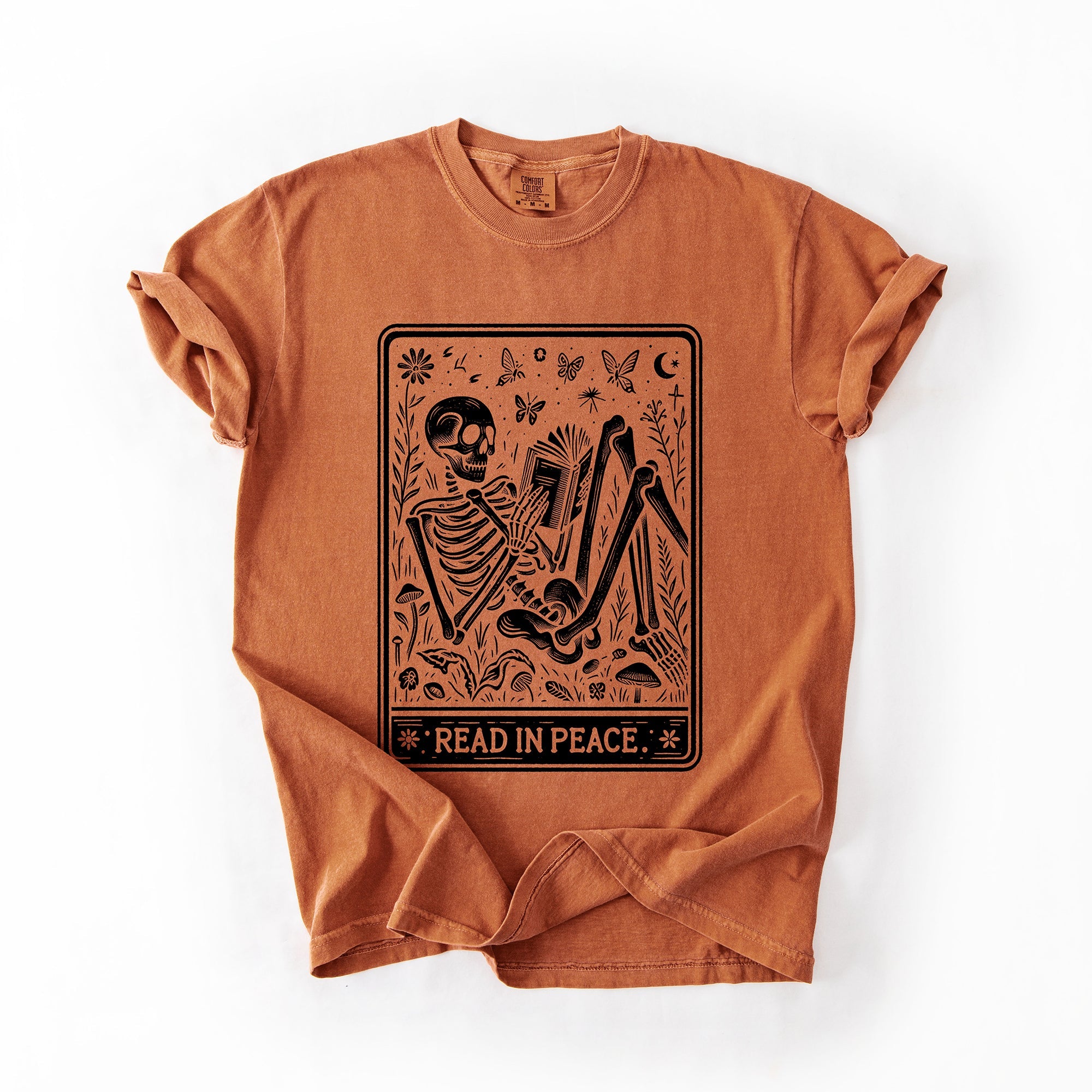 Read In Peace Halloween Skeleton Tarot Books Library Spooky Edition Comfort Colors Tee