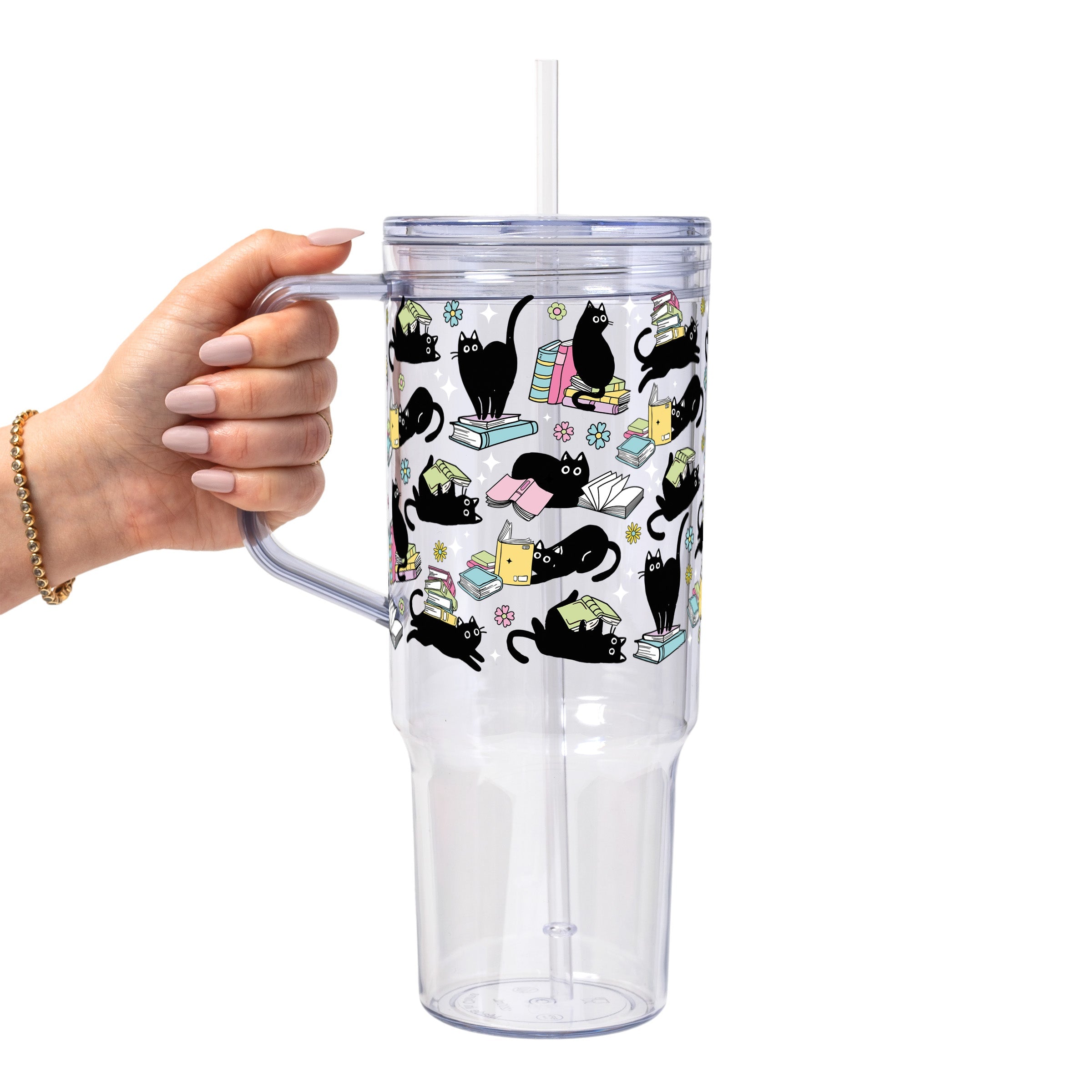 Black Cats on Books Glass Cup