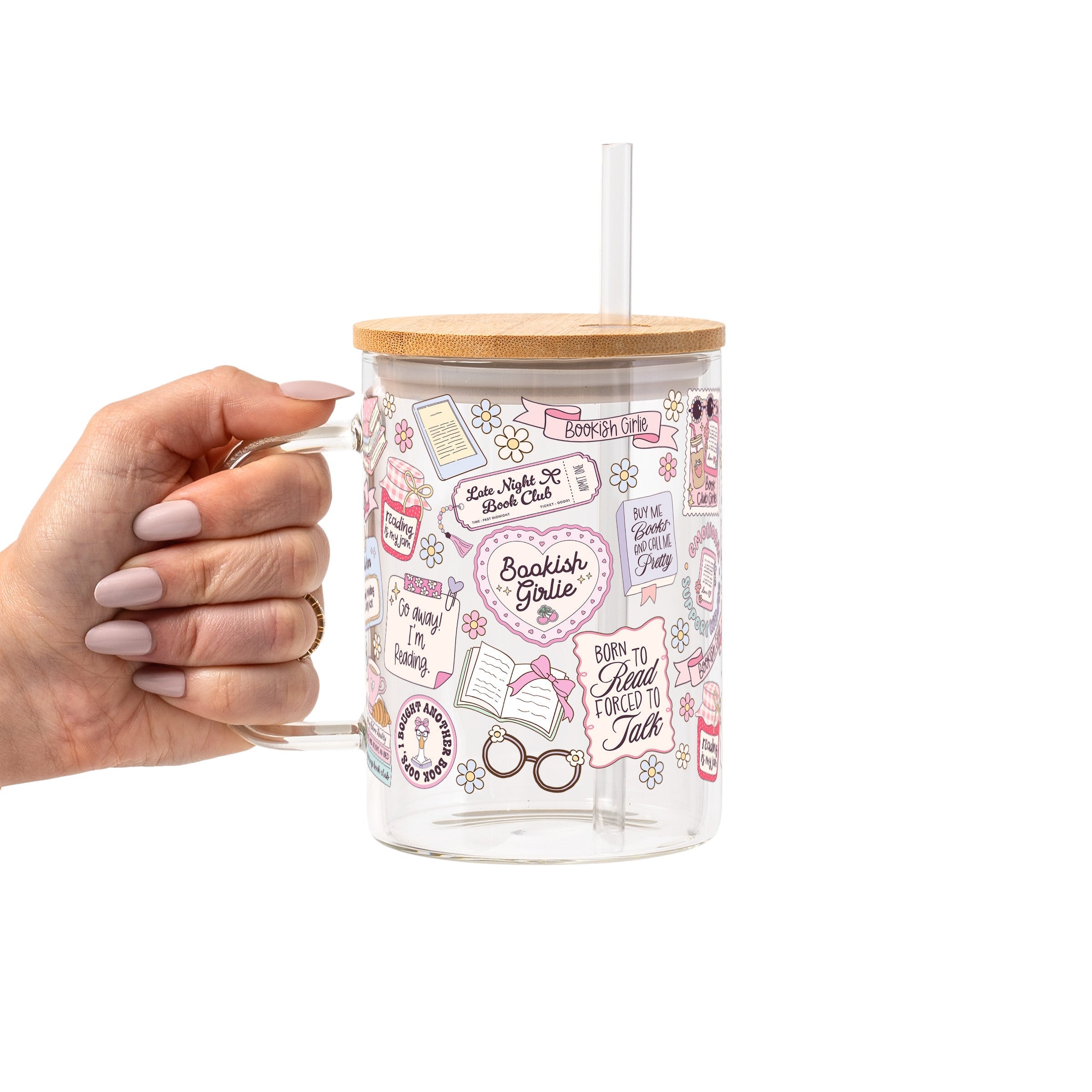 Bookish Girly Glass Cup