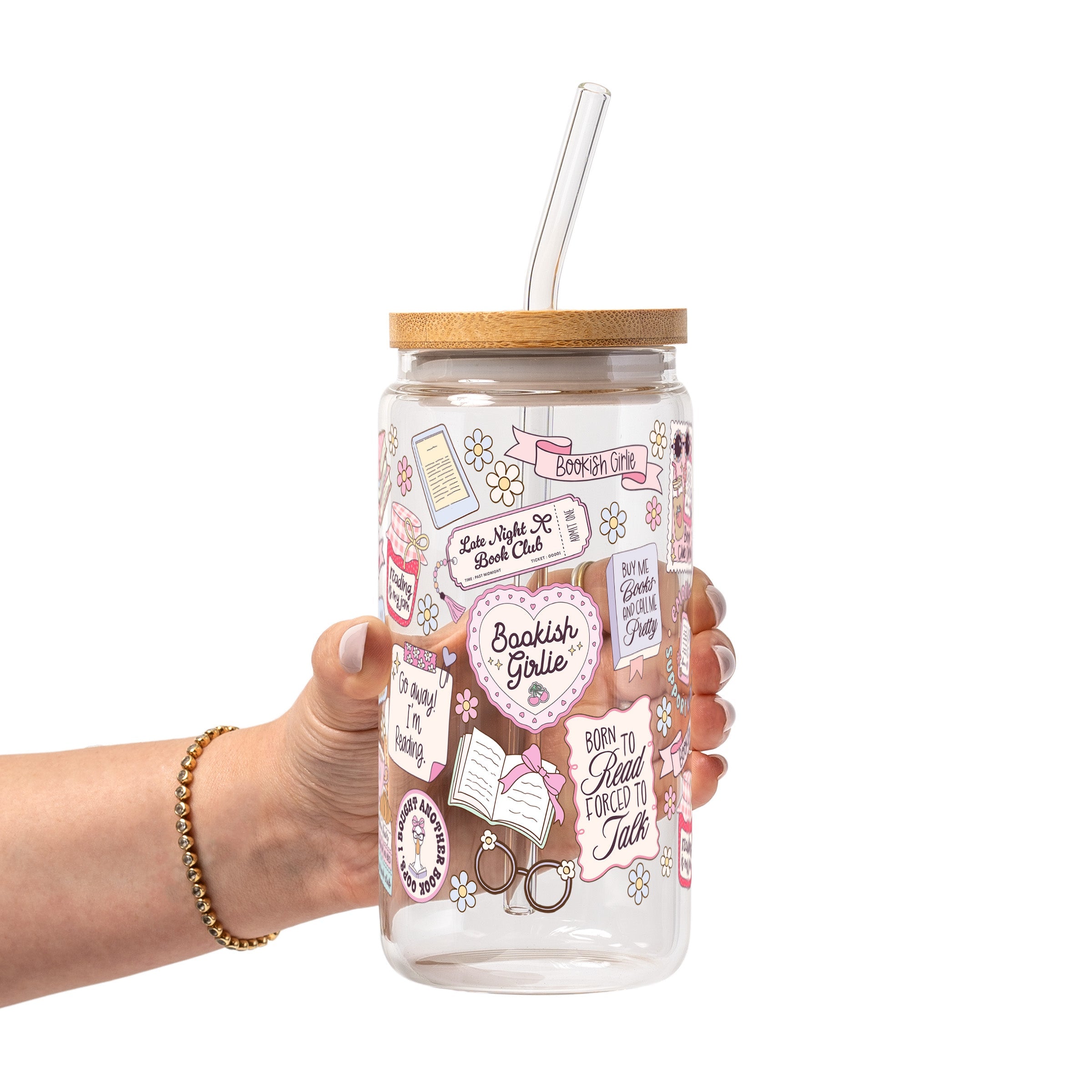 Bookish Girly Glass Cup
