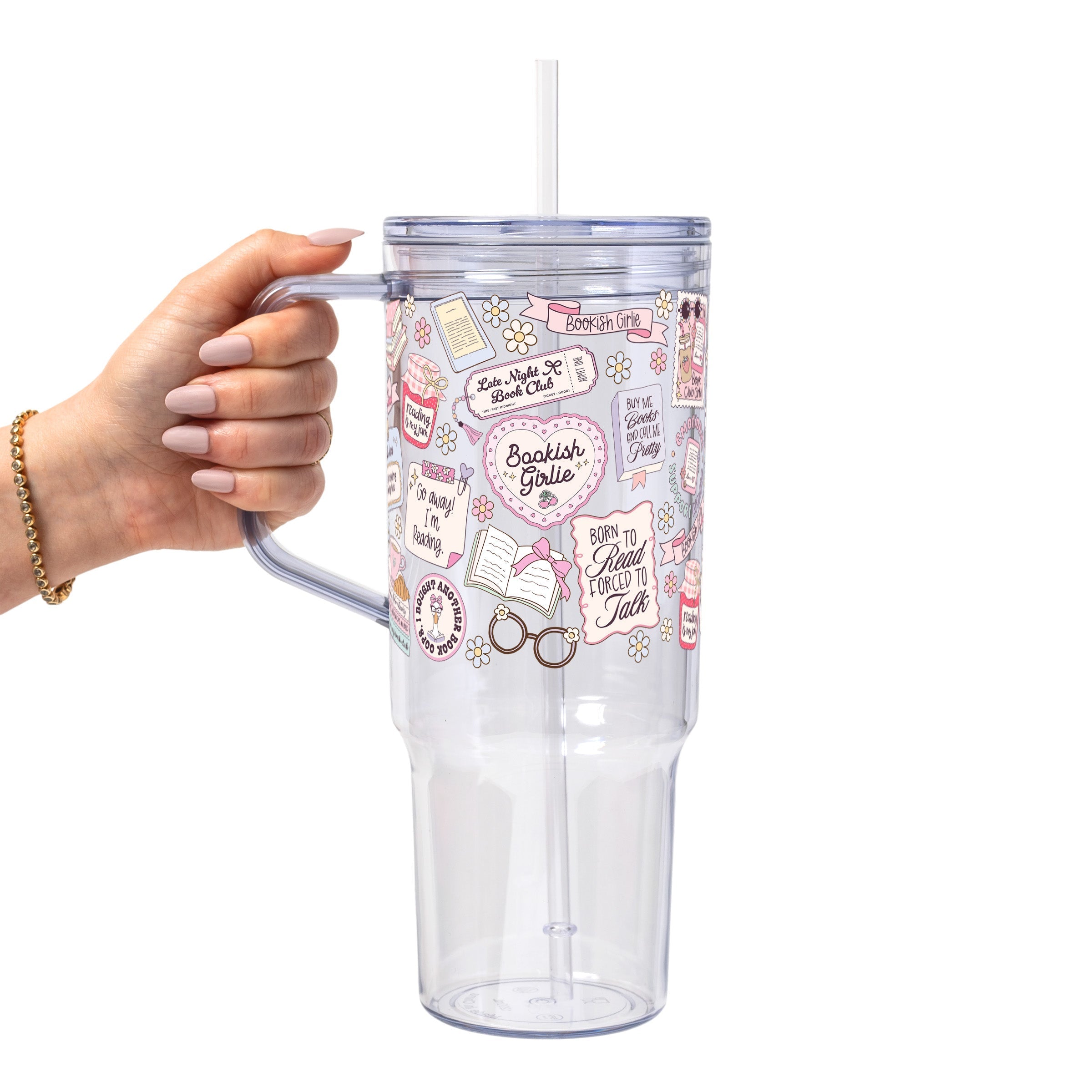 Bookish Girly Glass Cup