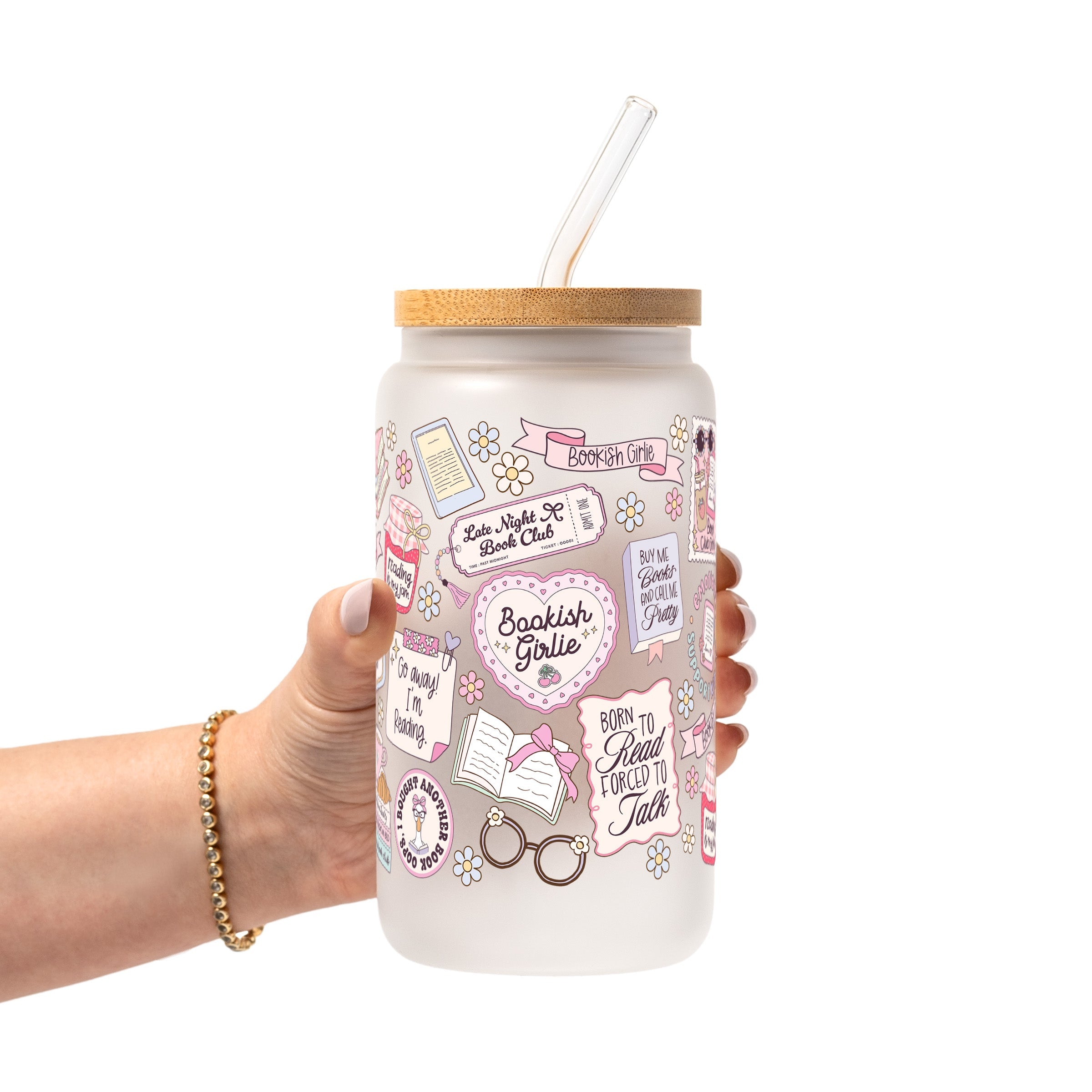 Bookish Girly Glass Cup
