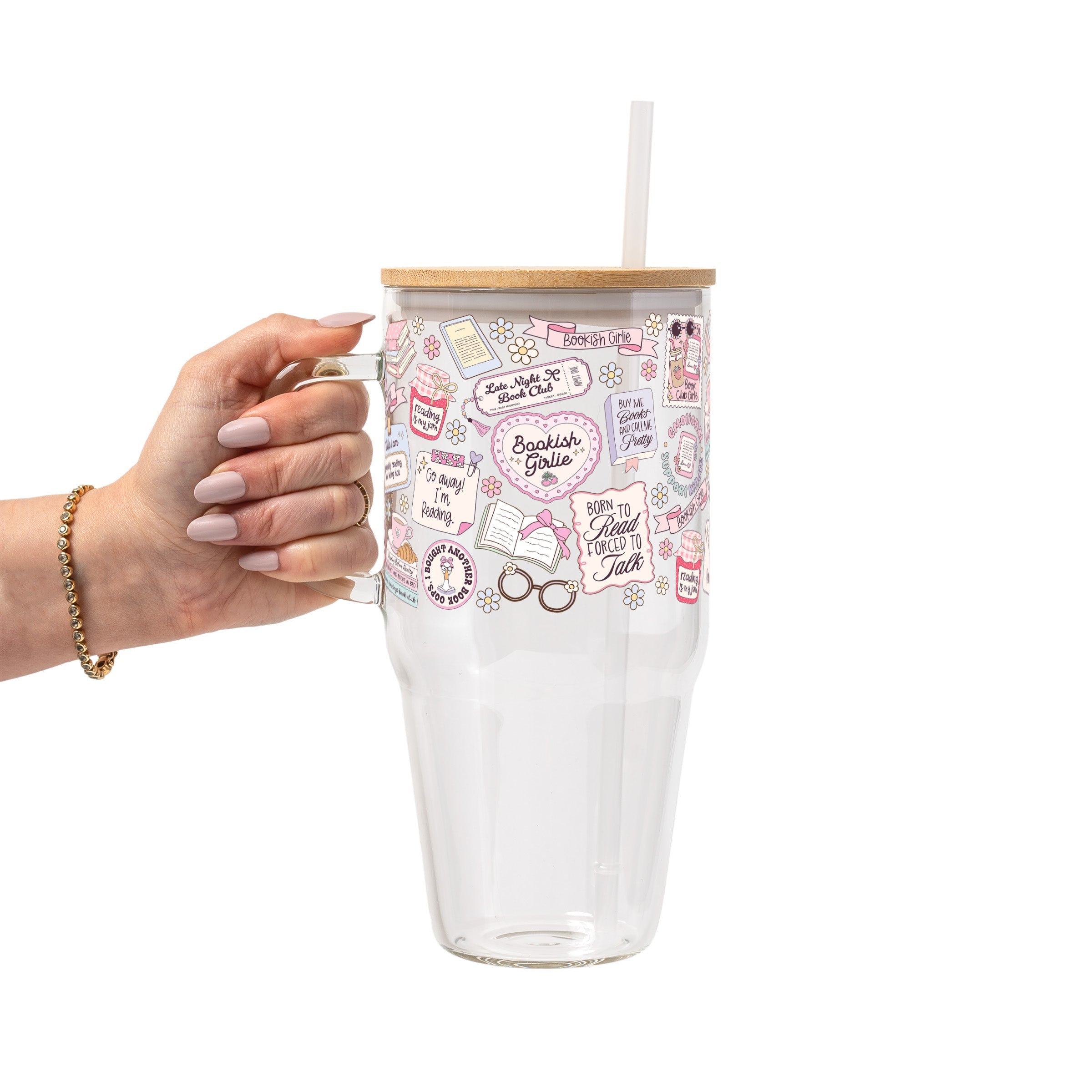 Bookish Girly Glass Cup