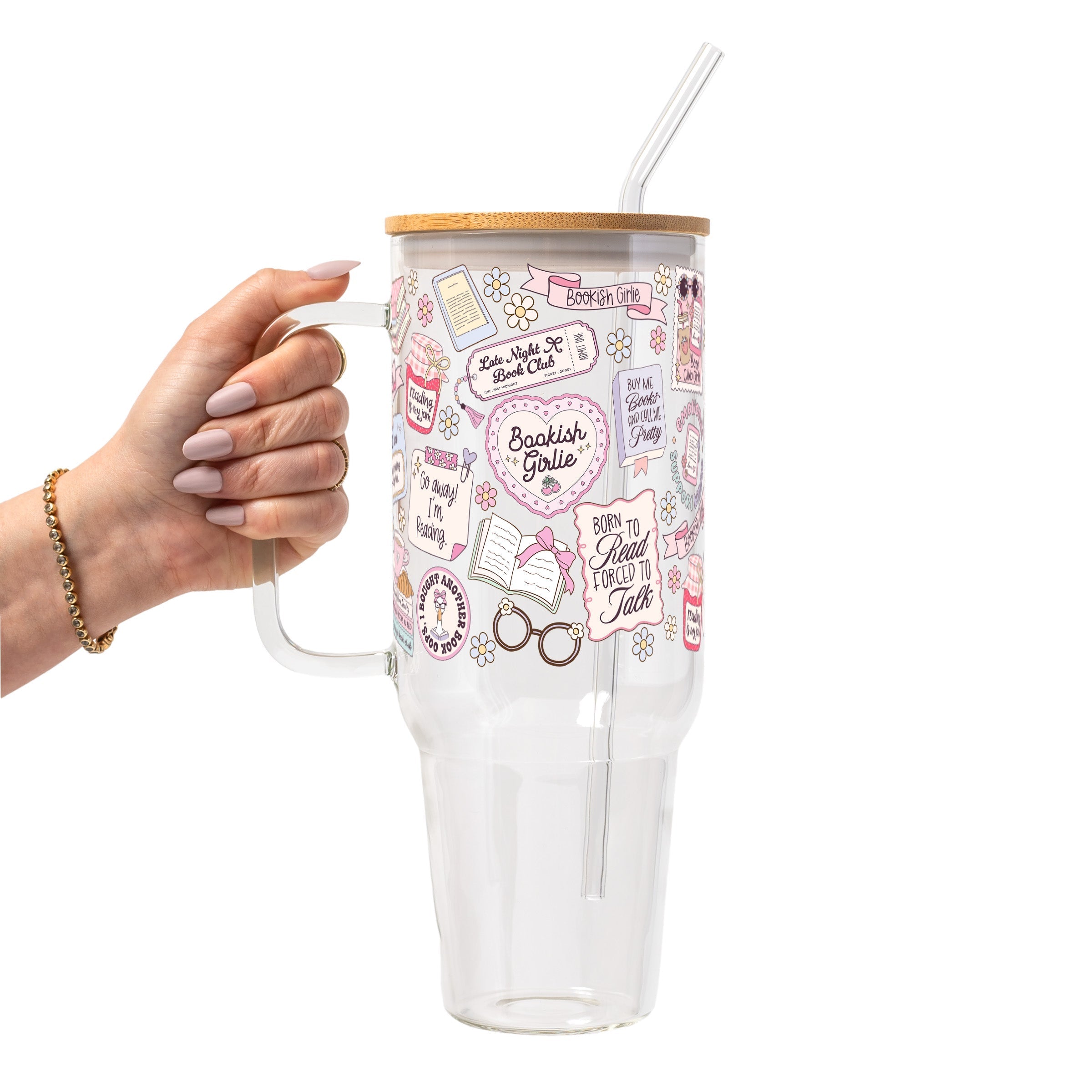 Bookish Girly Glass Cup