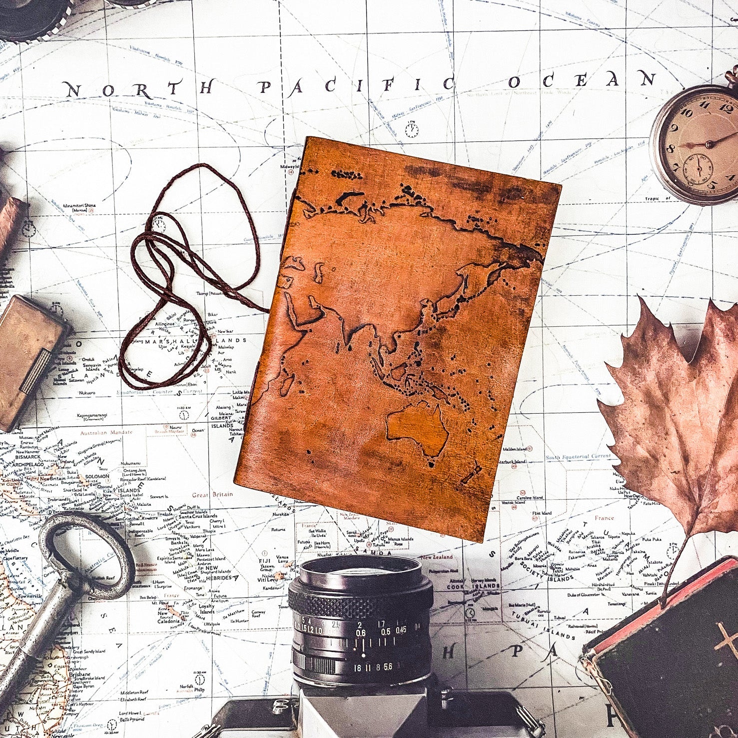 Vintage World Map 7x5 Handmade Leather Journal