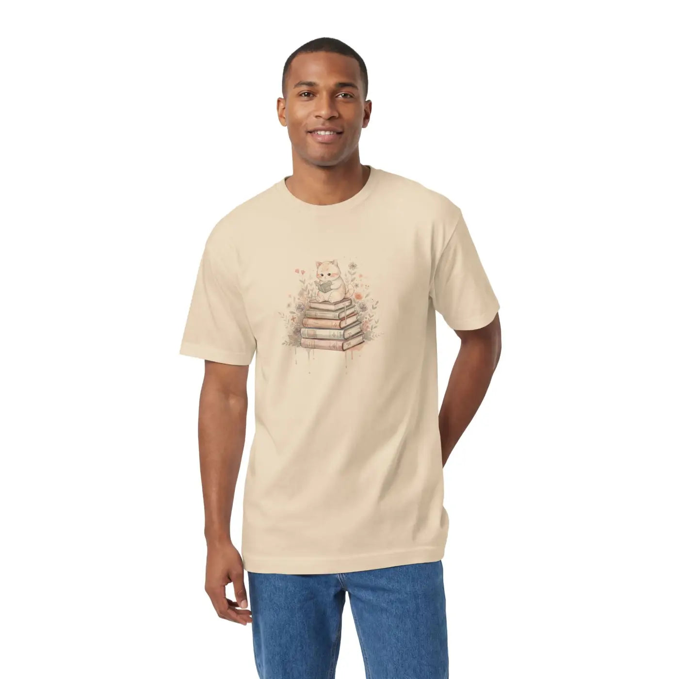 DipaliZ Bookish Cat Tee Watercolor Literary Design Cotton