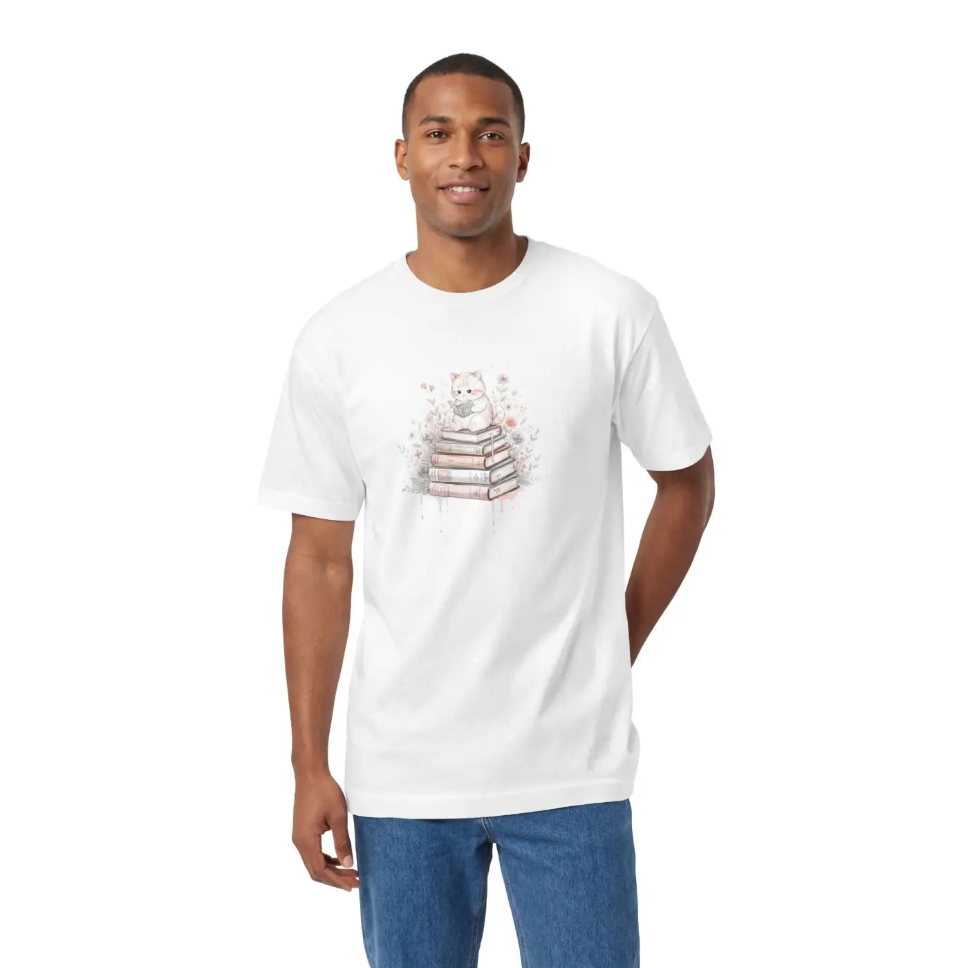 DipaliZ Bookish Cat Tee Watercolor Literary Design Cotton