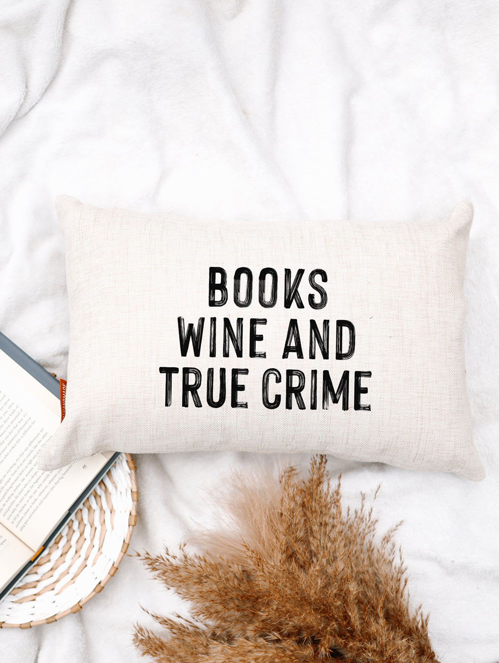 Book Pillow - Books, Wine, & True Crime