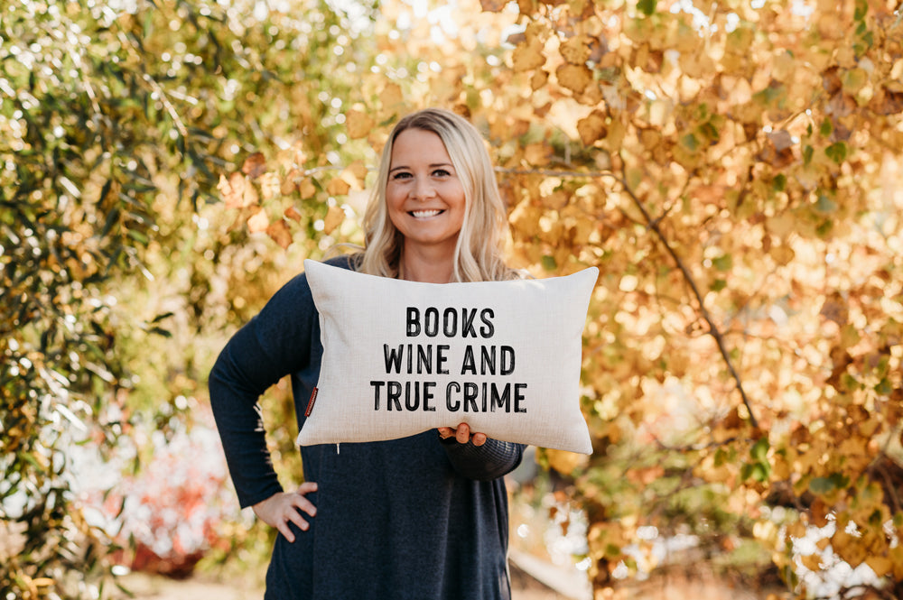 Book Pillow - Books, Wine, & True Crime