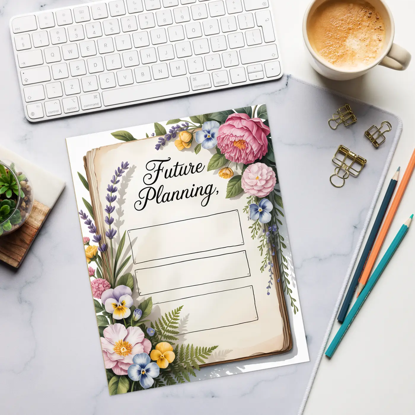 DipaliZ Flower Border Future Planning Notepad 8.5x11