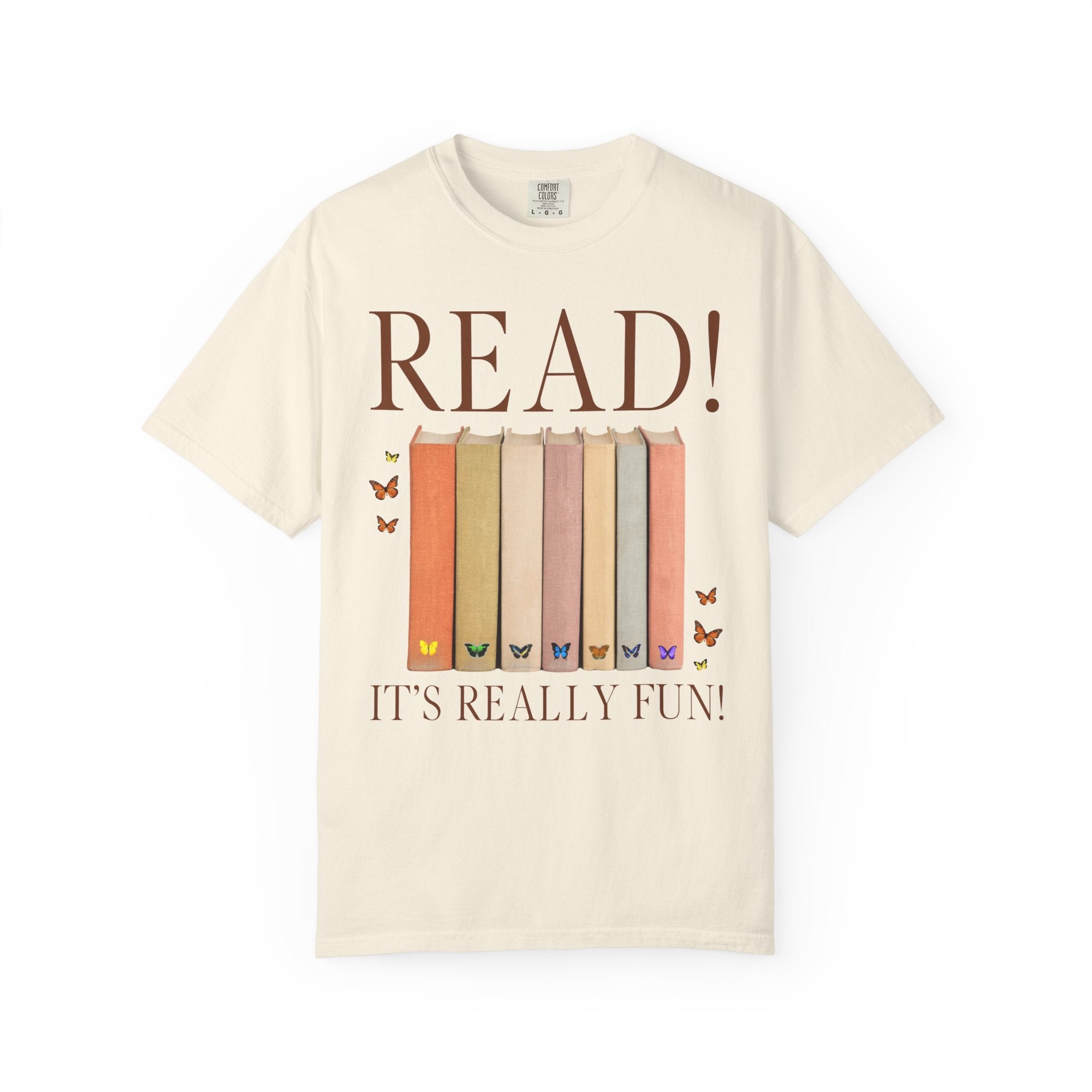 Cute Bookworm Tee Shirt with Butterflies: Read!