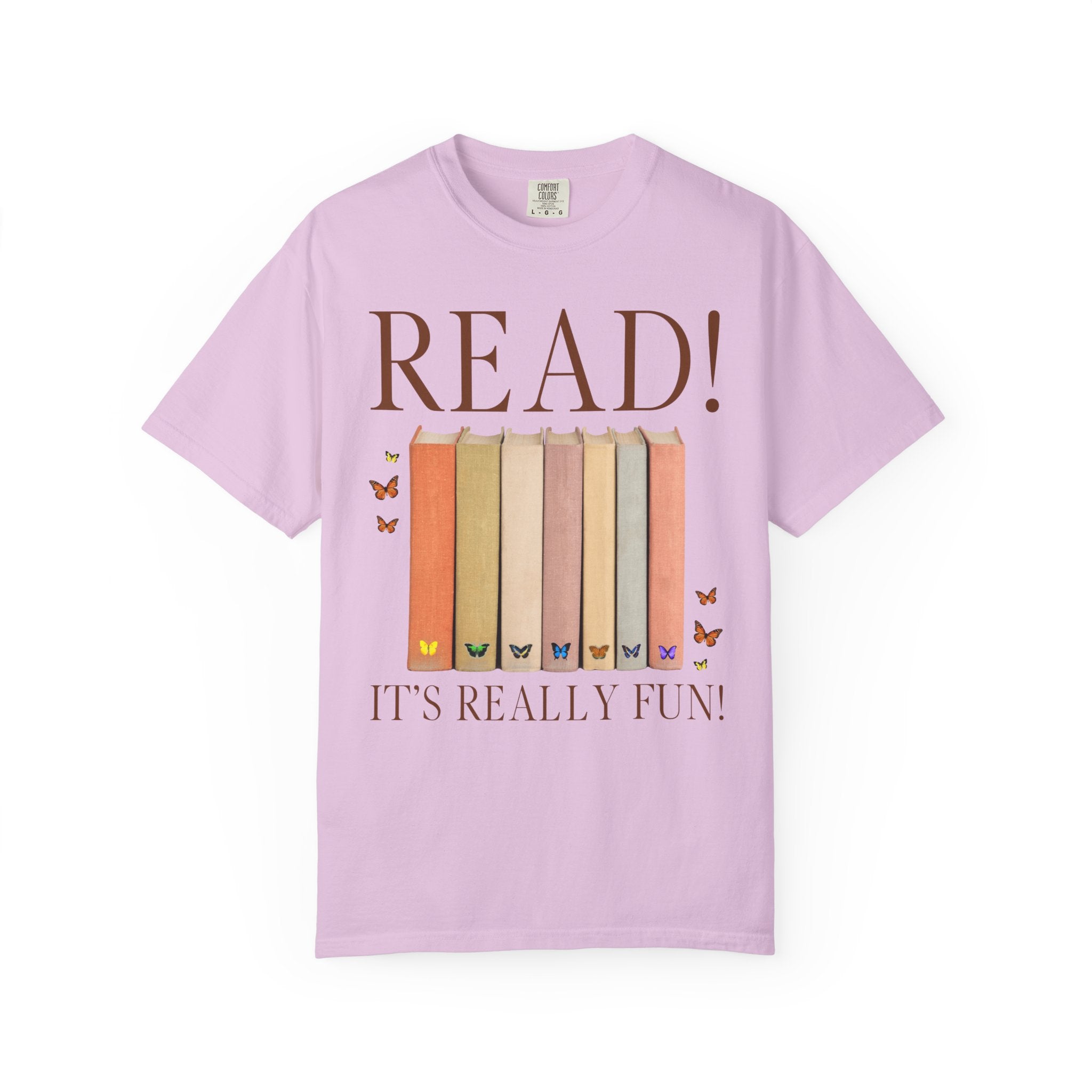 Cute Bookworm Tee Shirt with Butterflies: Read!