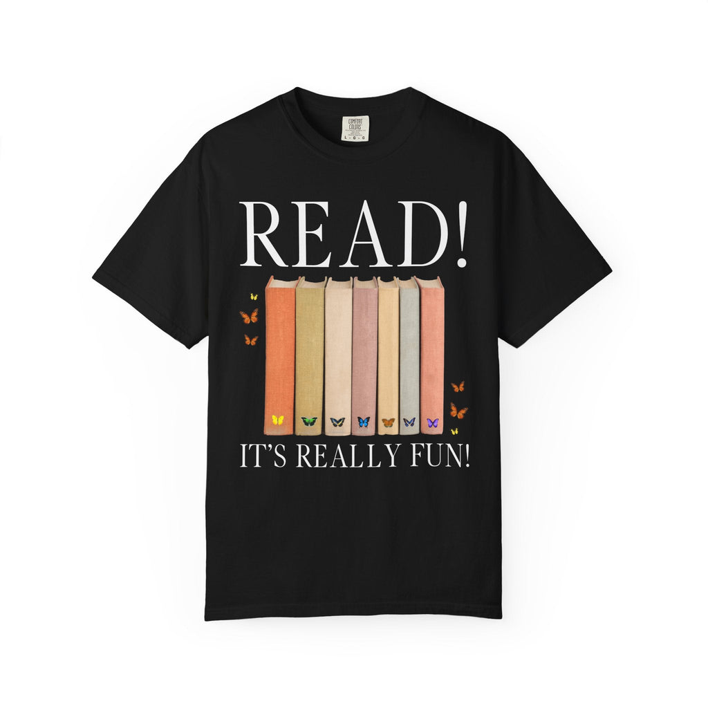Cute Bookworm Tee Shirt with Butterflies: Read!