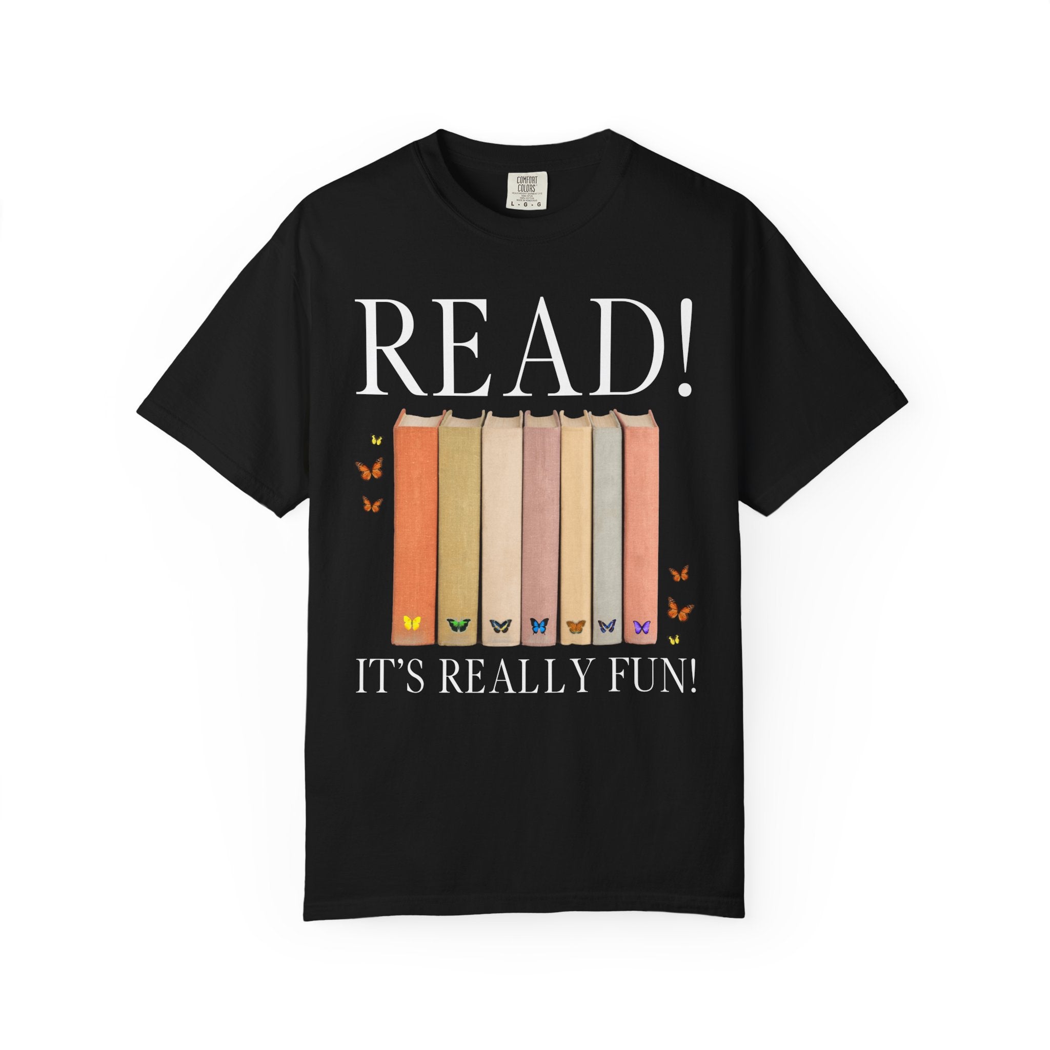 Cute Bookworm Tee Shirt with Butterflies: Read!